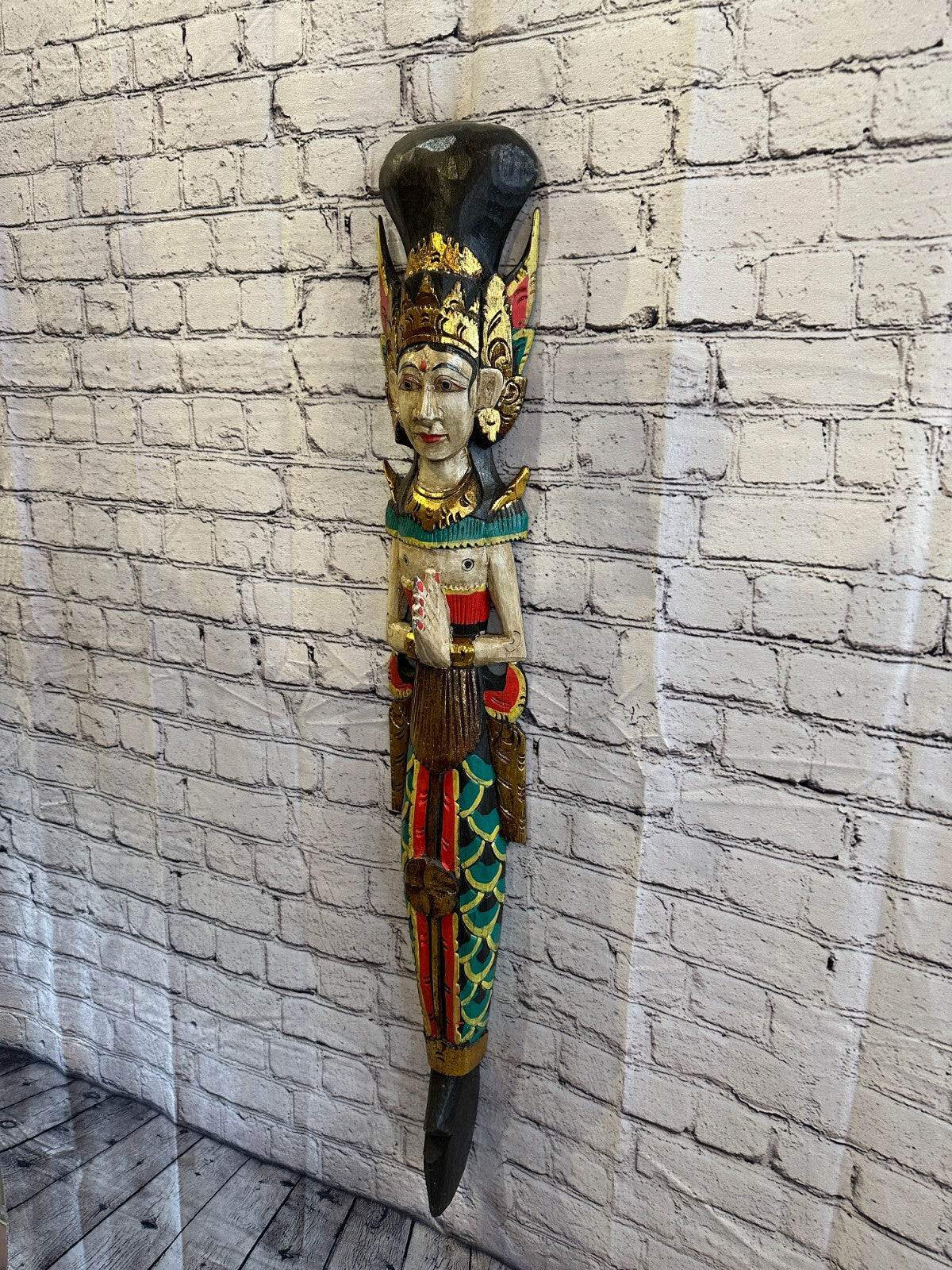 Plain Antique Colour Sita Dewi Bali Rice Goddess Wings Mermaid Wood 100cm Pair4