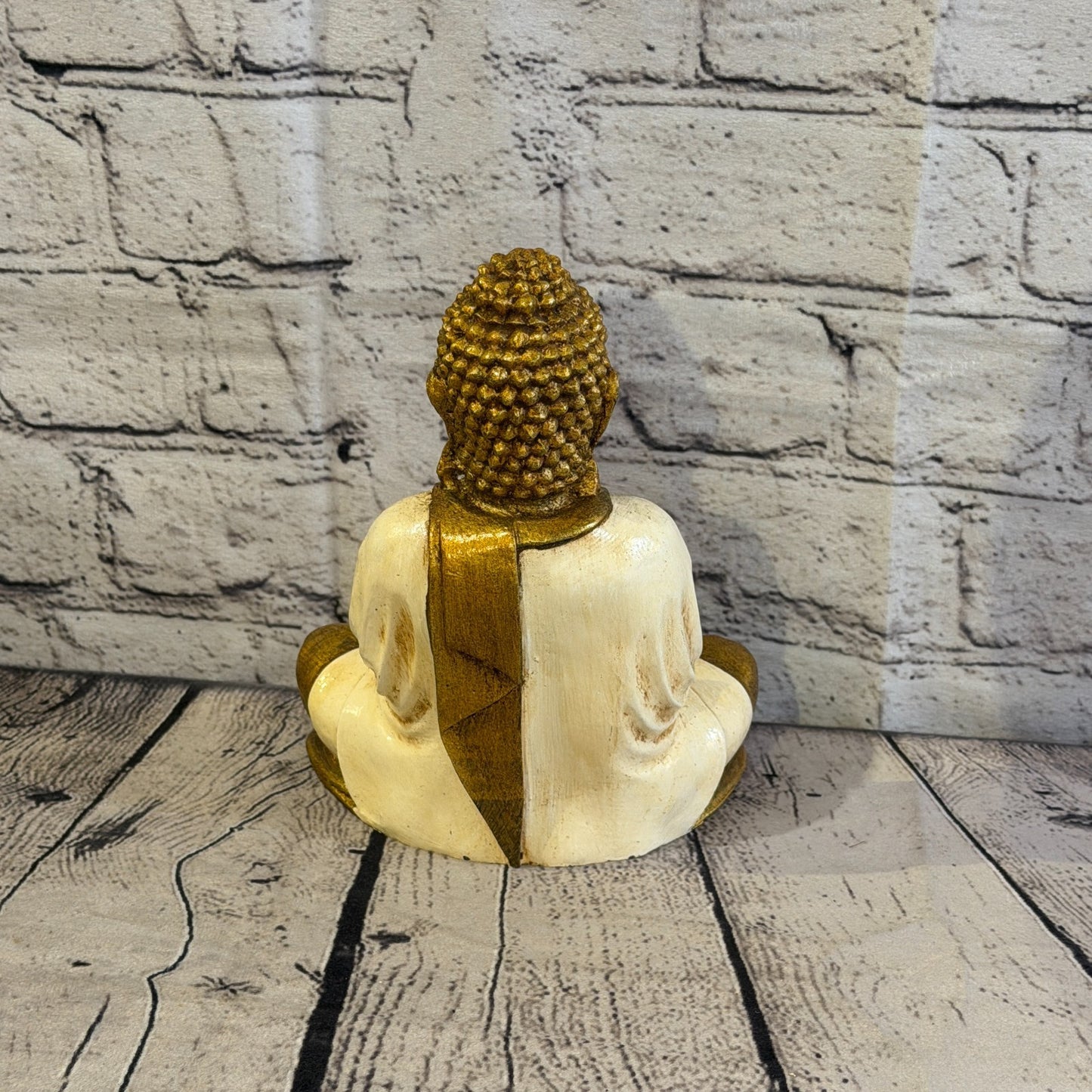 Cream & Bronze 20cm x 15cm Large Thai Buddha Sitting Statue Resin Hindu4