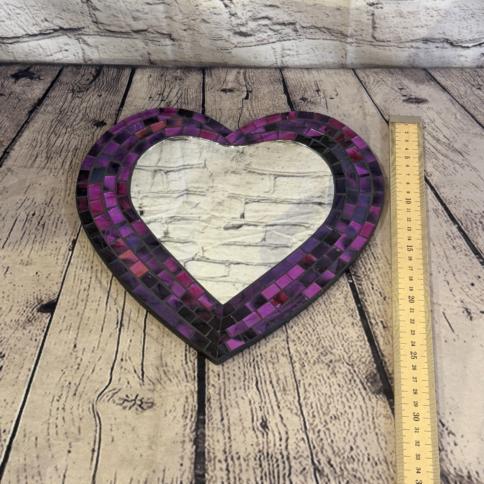 Purple Heart Shape Mosaic Tile Wall Mirror 28cm x 25cm 10 Inches Handmade New5