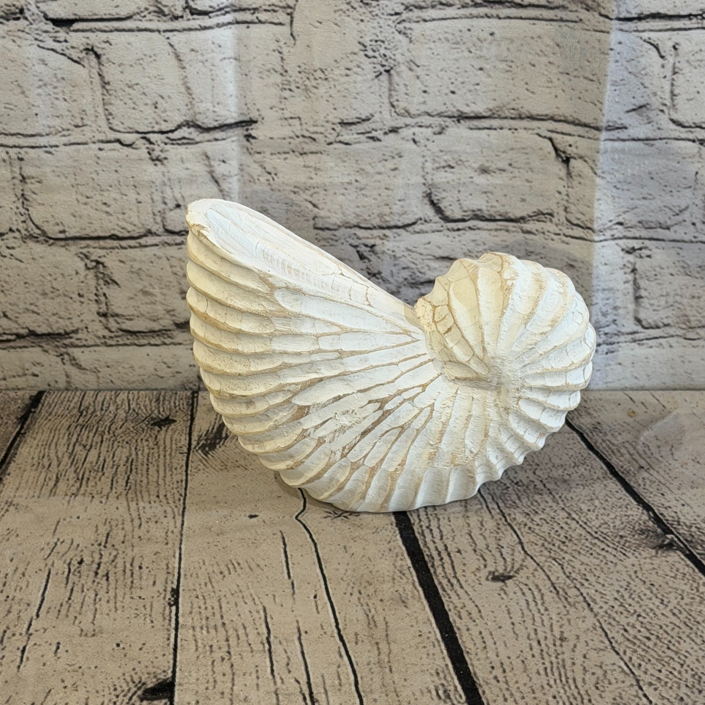 20cm White Shabby Pastel Nautilus Shell Ornament Decor Carved Light Wood Figure3