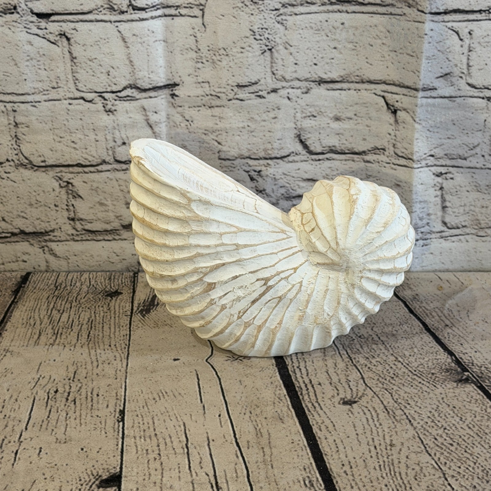 20cm White Shabby Pastel Nautilus Shell Ornament Decor Carved Light Wood Figure3