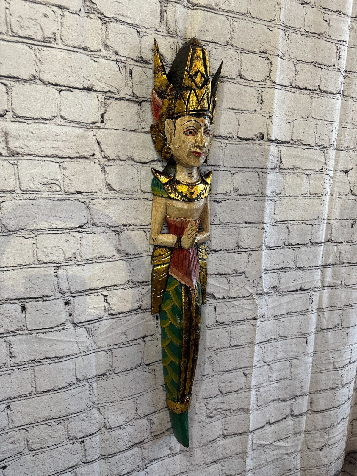 Plain Antique Colour Sita Dewi Bali Rice Goddess Wings Mermaid Wood 80cm Pair3