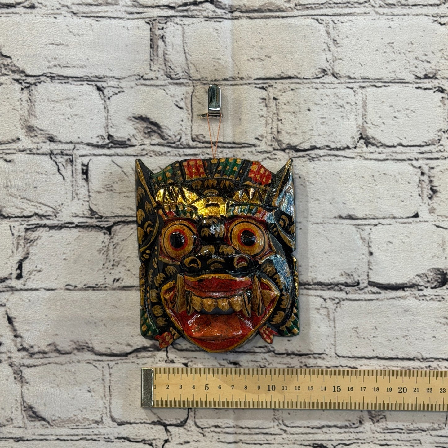 Small Wooden Black Barong Wall Mask 12cm x 12cm Handmade And Fairtrade Hindu3