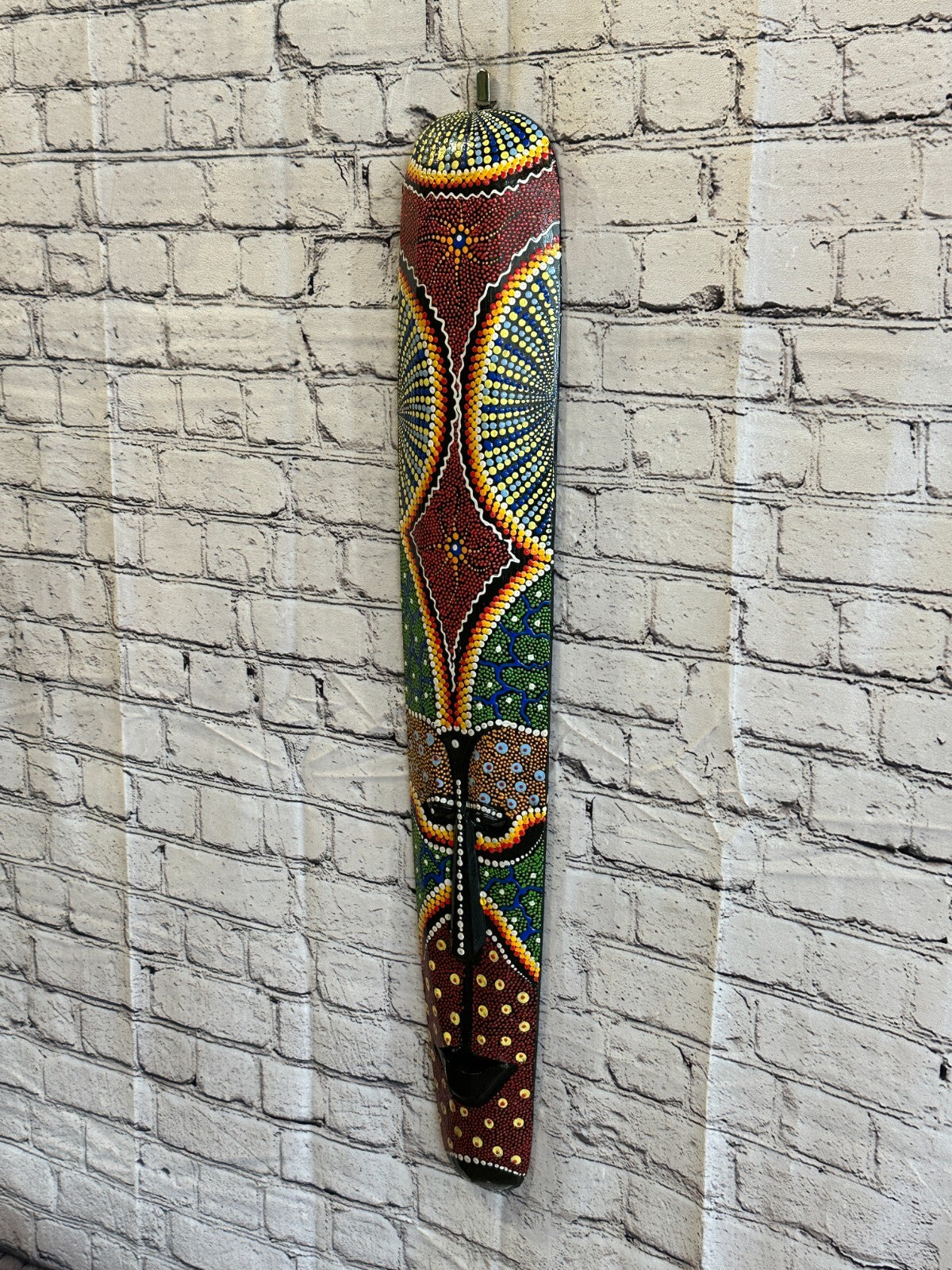 80cm Mask Carved Wooden Dot Painted Ethnic Tribal Tiki Wall Art Handmade No 21