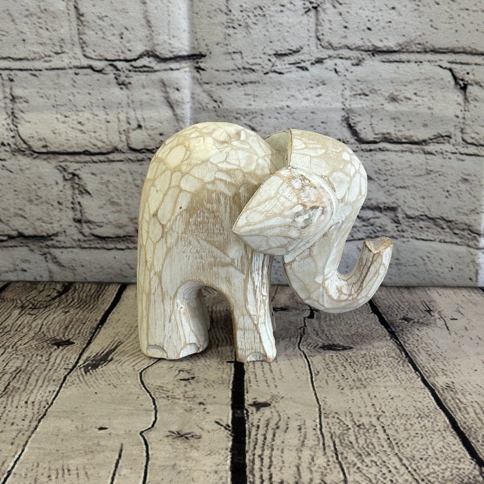 White Wooden Elephant With Shabby Pattern 12cm x 12cm Handmade and Fairtrade3
