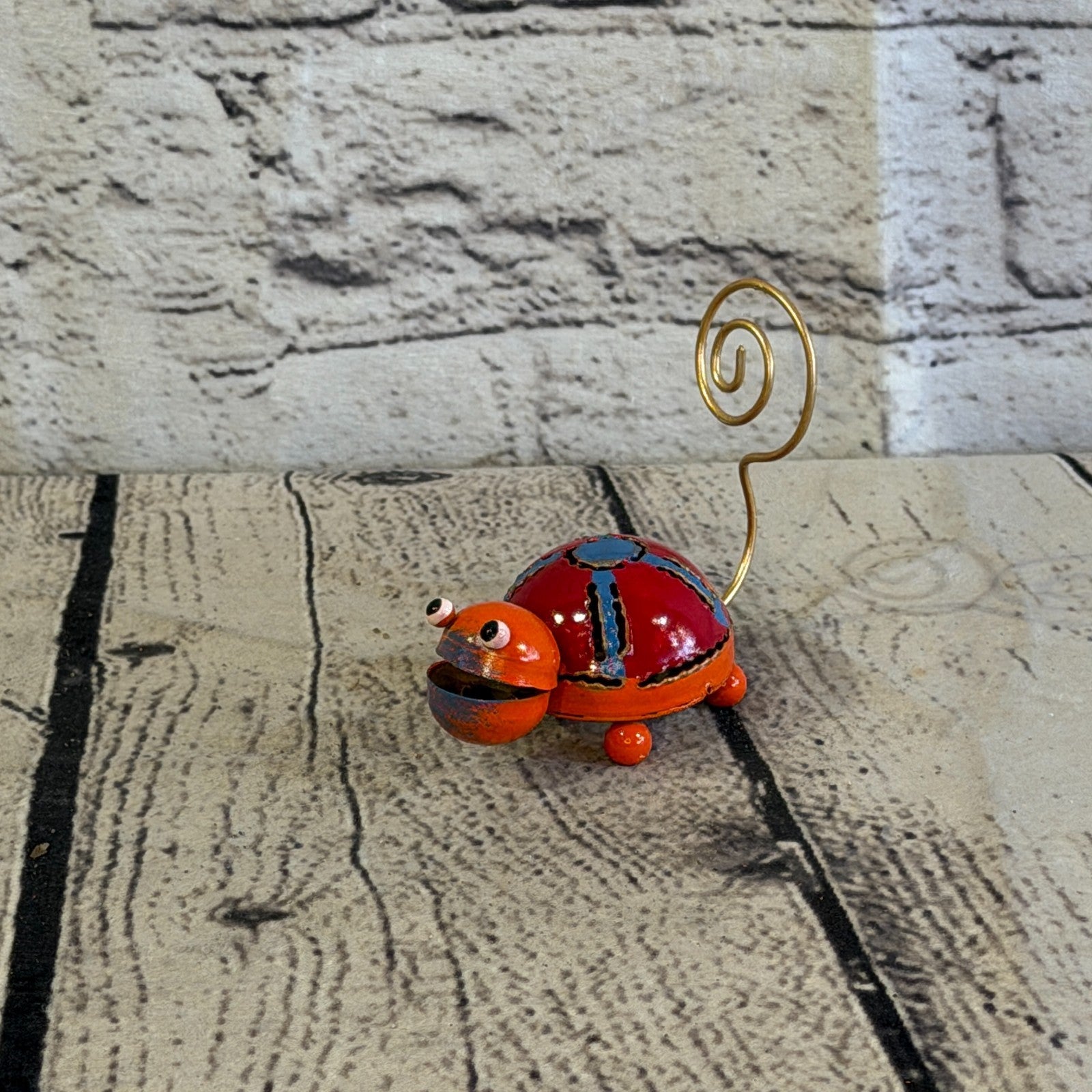 7cm x 7cm Colourful Orange Tortoise Turtle Metal Tin Standing Ornament Statue0