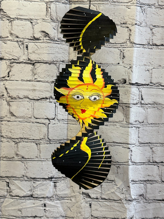 40cm Black Sun Flowers Wind Spinner Wooden Spiral Mobile Garden Ornament0