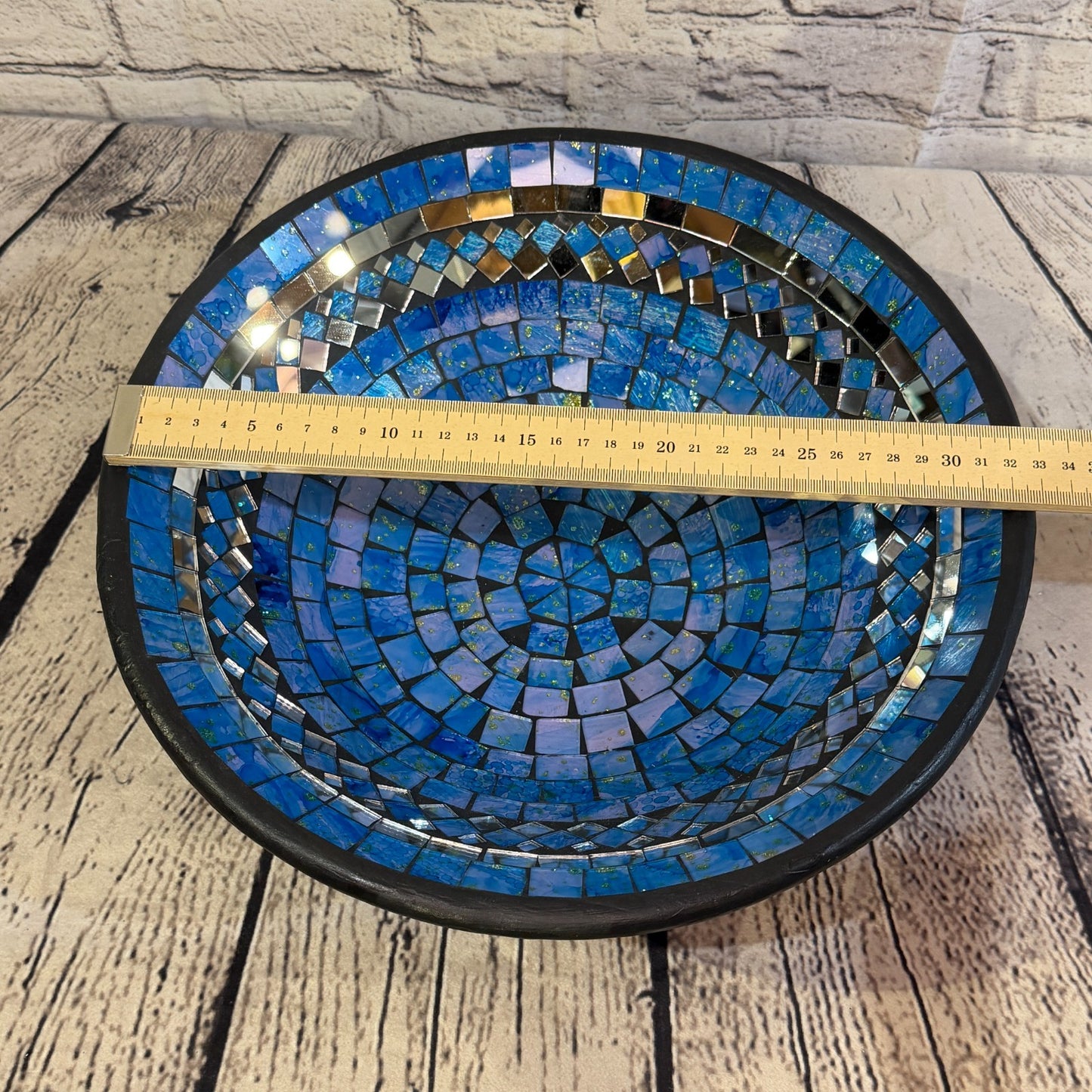 35cm Light Blue Round Mirror Mosaic Handmade Ceramic Glass Tile Bowl Fruit1
