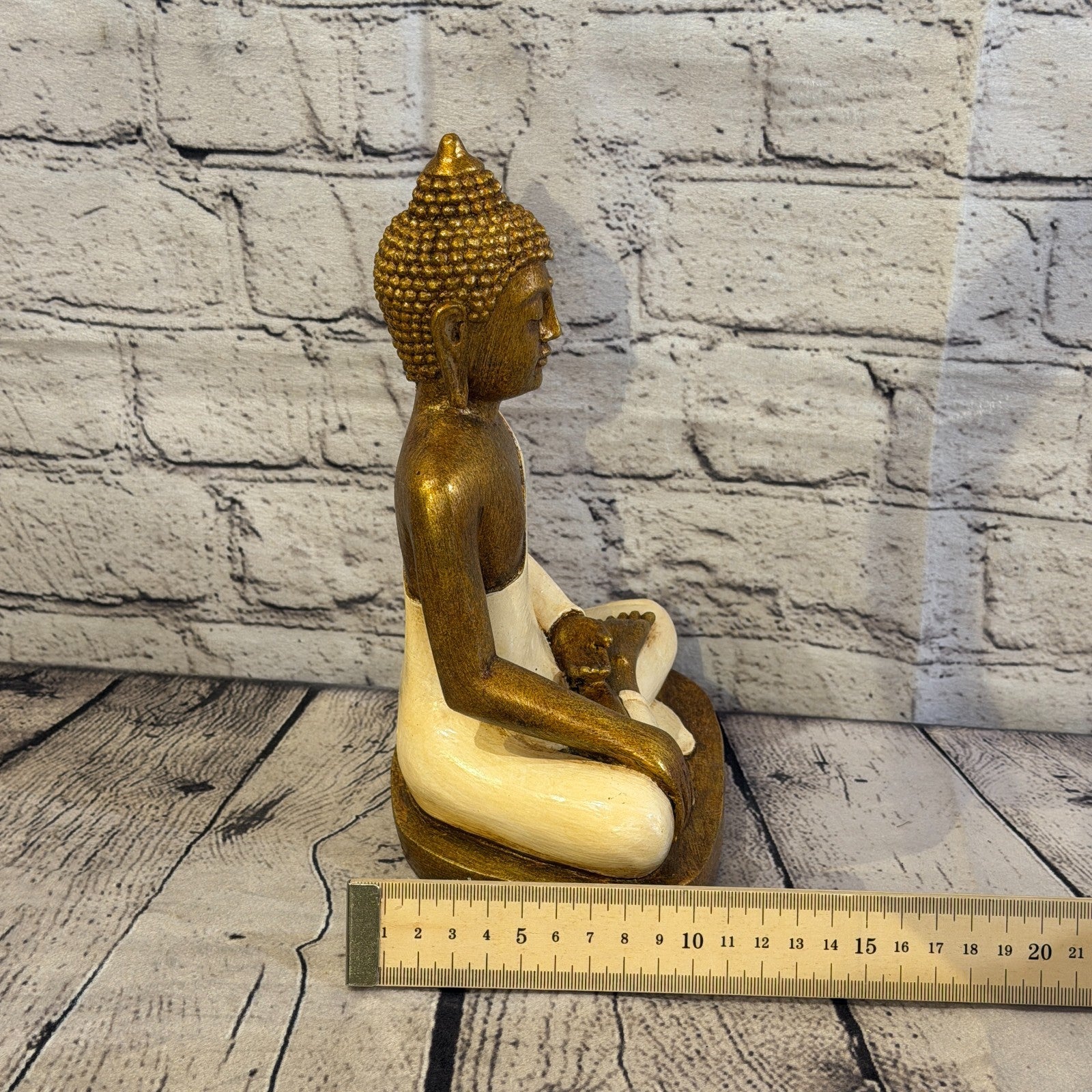 White & Bronze 25cm x 15cm Large Thai Buddha Sitting Statue Resin Hindu7
