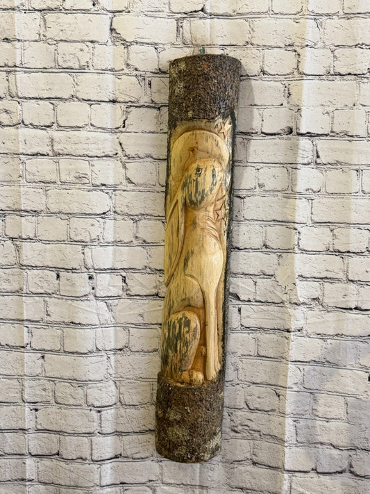 Hare Rabbit Looking At Moon 80cm Hand Carved Wizard Tree Trunk Wood Fairtrade0