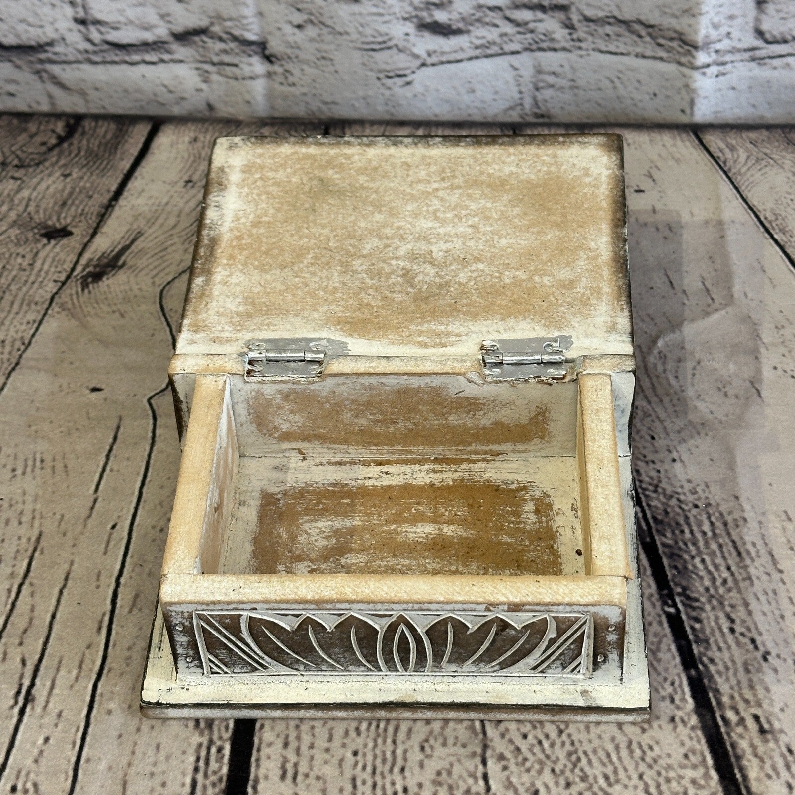 Brown Flower MDF Box Lotus 14cm x 10cm x 6cm Wooden Box Trinket Handmade6