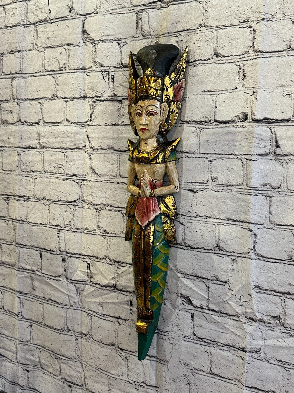 Plain Antique Colour Sita Dewi Bali Rice Goddess Wings Mermaid Wood 60cm Pair4