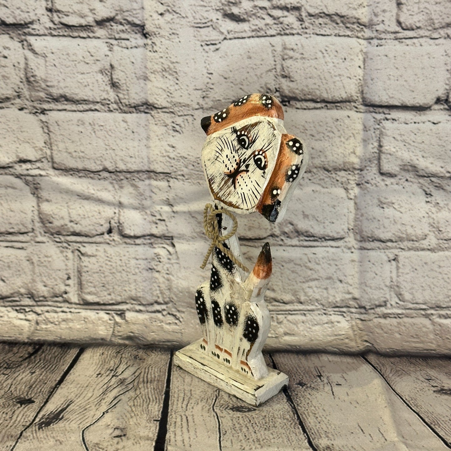 White Wooden Dog Shabby Pattern 25cm x 10cm Handmade and Fairtrade1