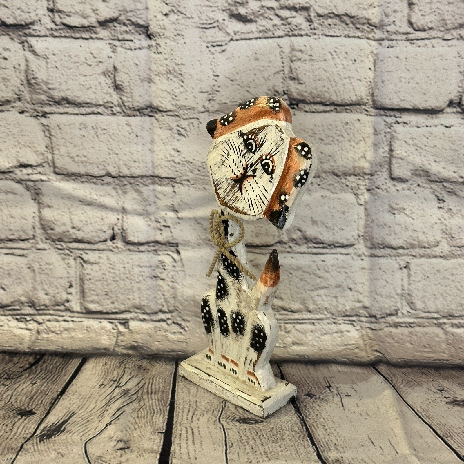 White Wooden Dog Shabby Pattern 25cm x 10cm Handmade and Fairtrade1