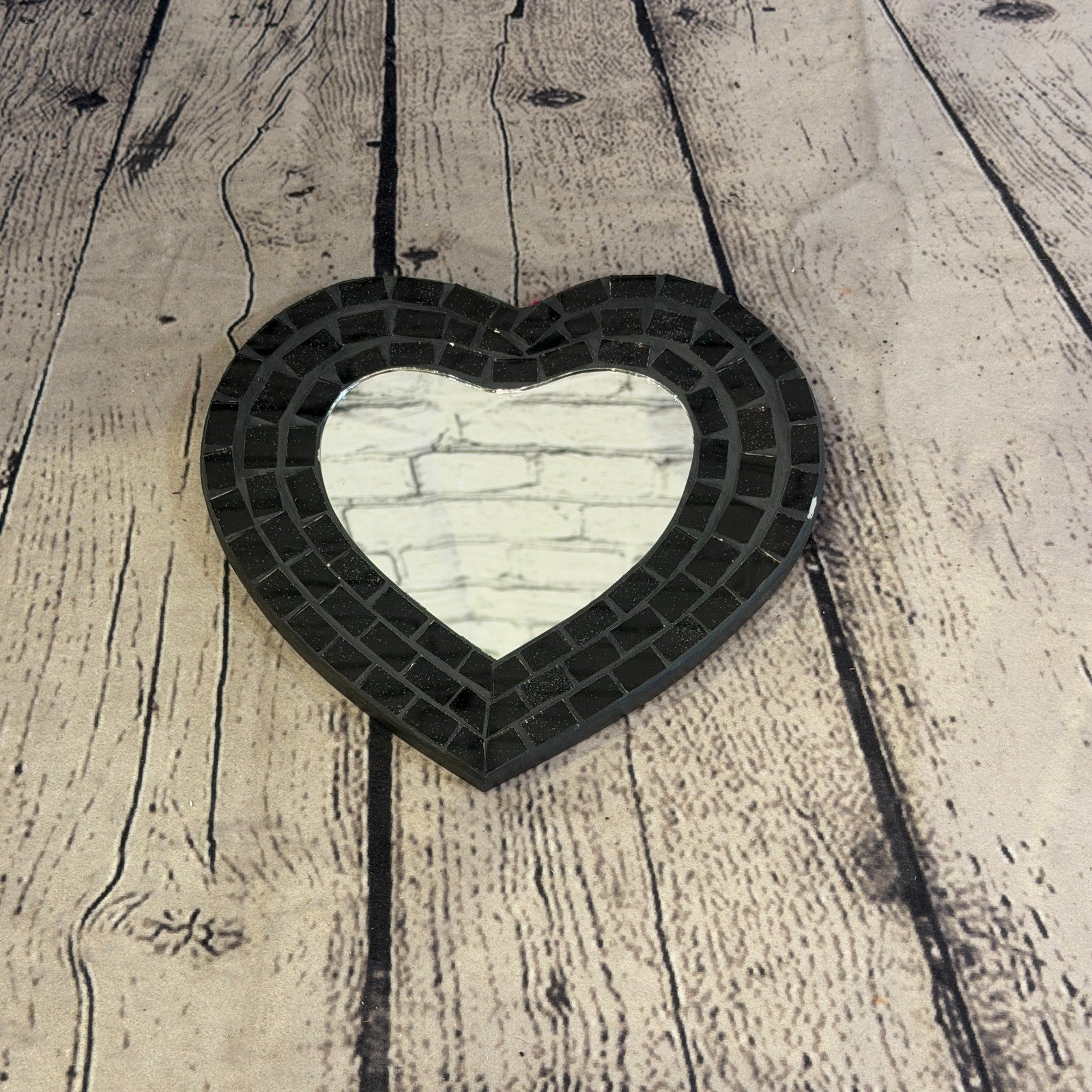 Black Heart Shape Mosaic Tile Wall Mirror 20cm x 15cm 8 Inches Handmade New3
