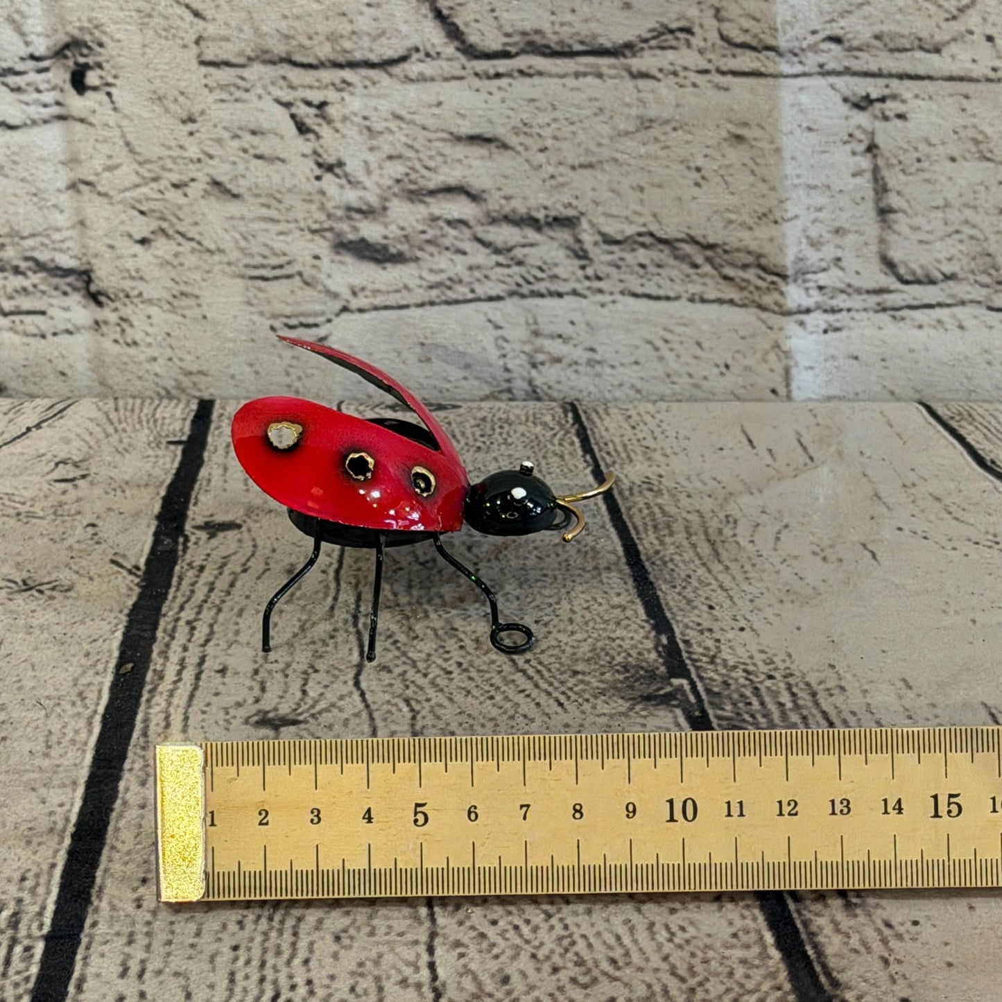 8cm x 8cm Colourful Red Ladybird Bug Metal Tin Standing Ornament Statue6