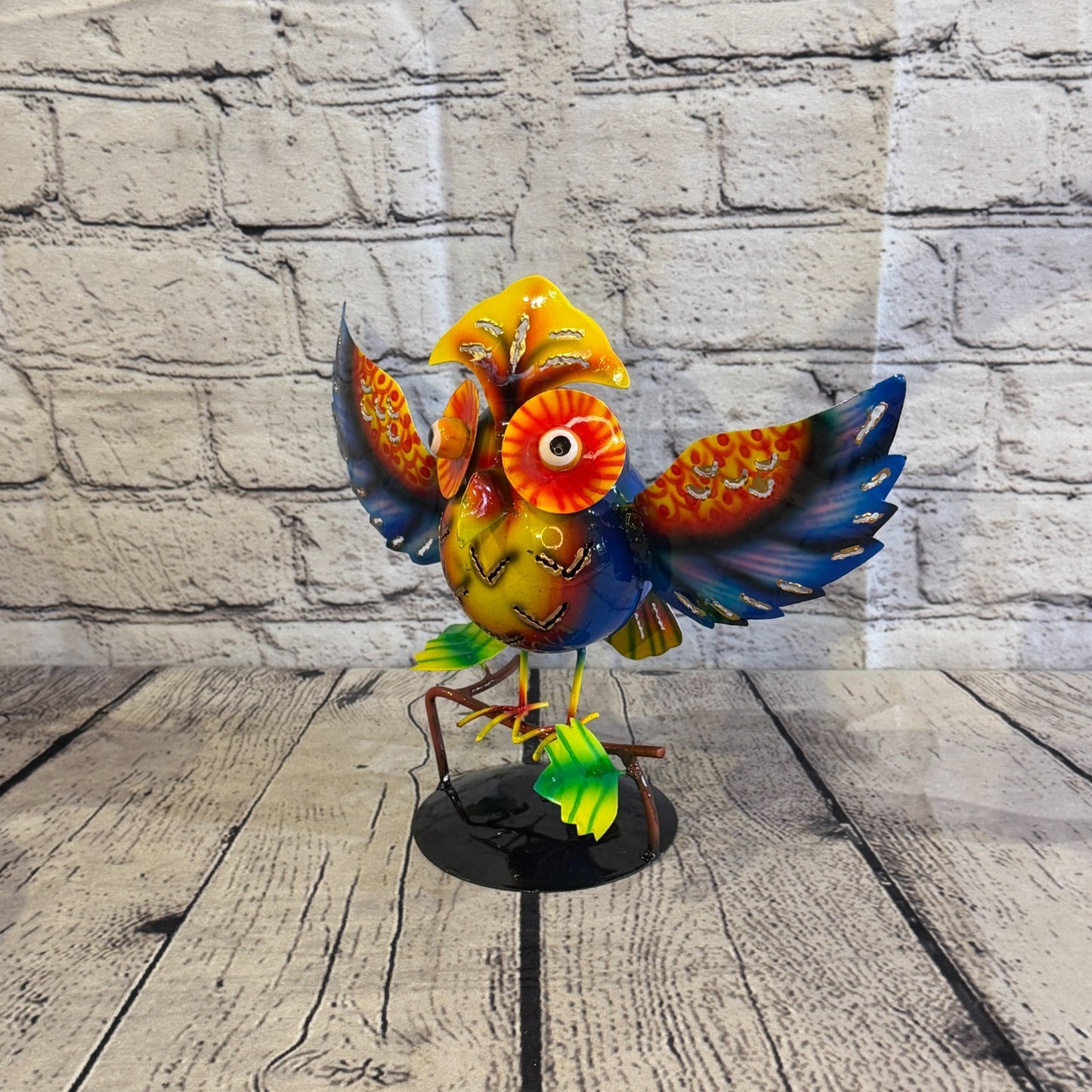 20cm x 30cm Owl Bird Blue Metal Tin Standing Ornament Statue0