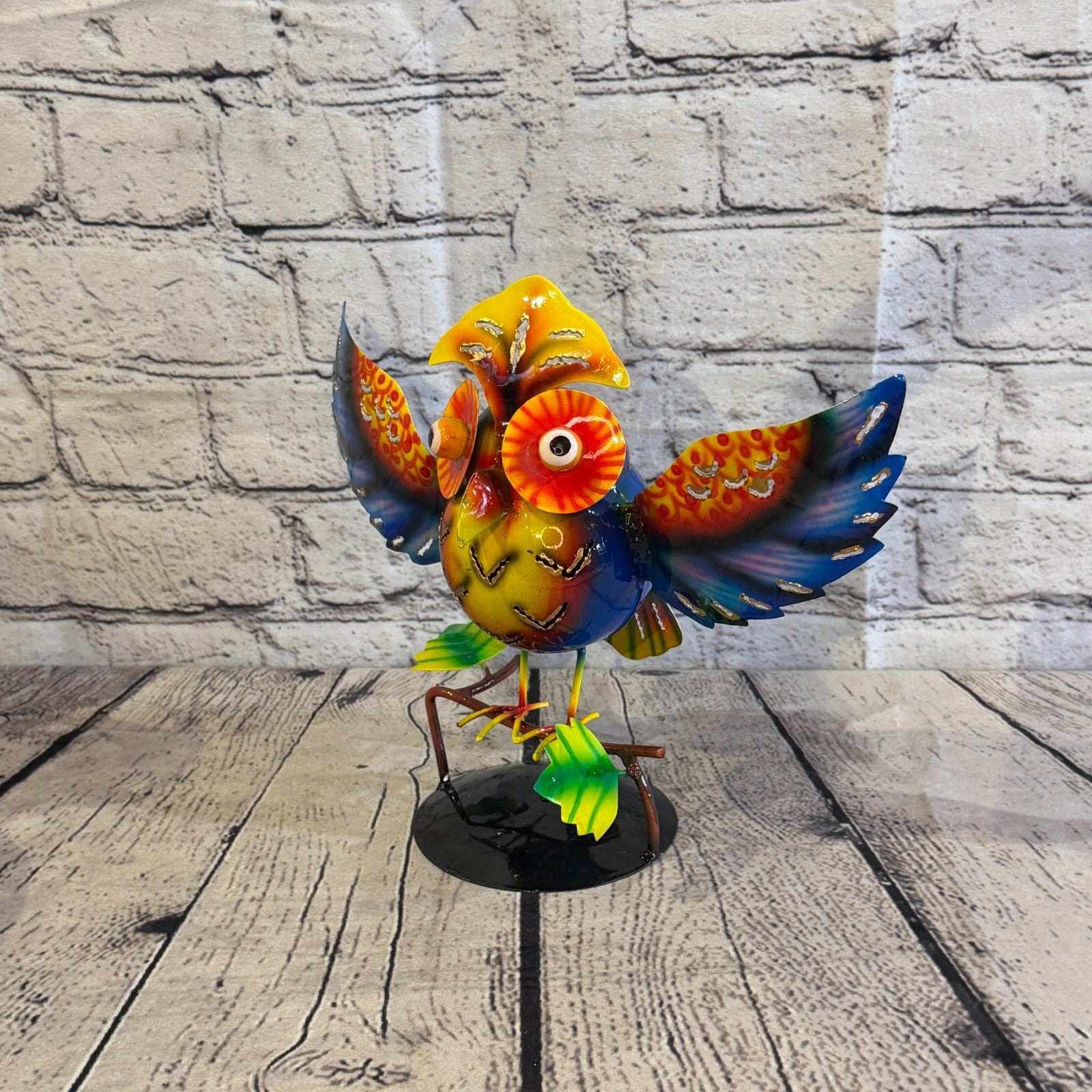 20cm x 30cm Owl Bird Blue Metal Tin Standing Ornament Statue0