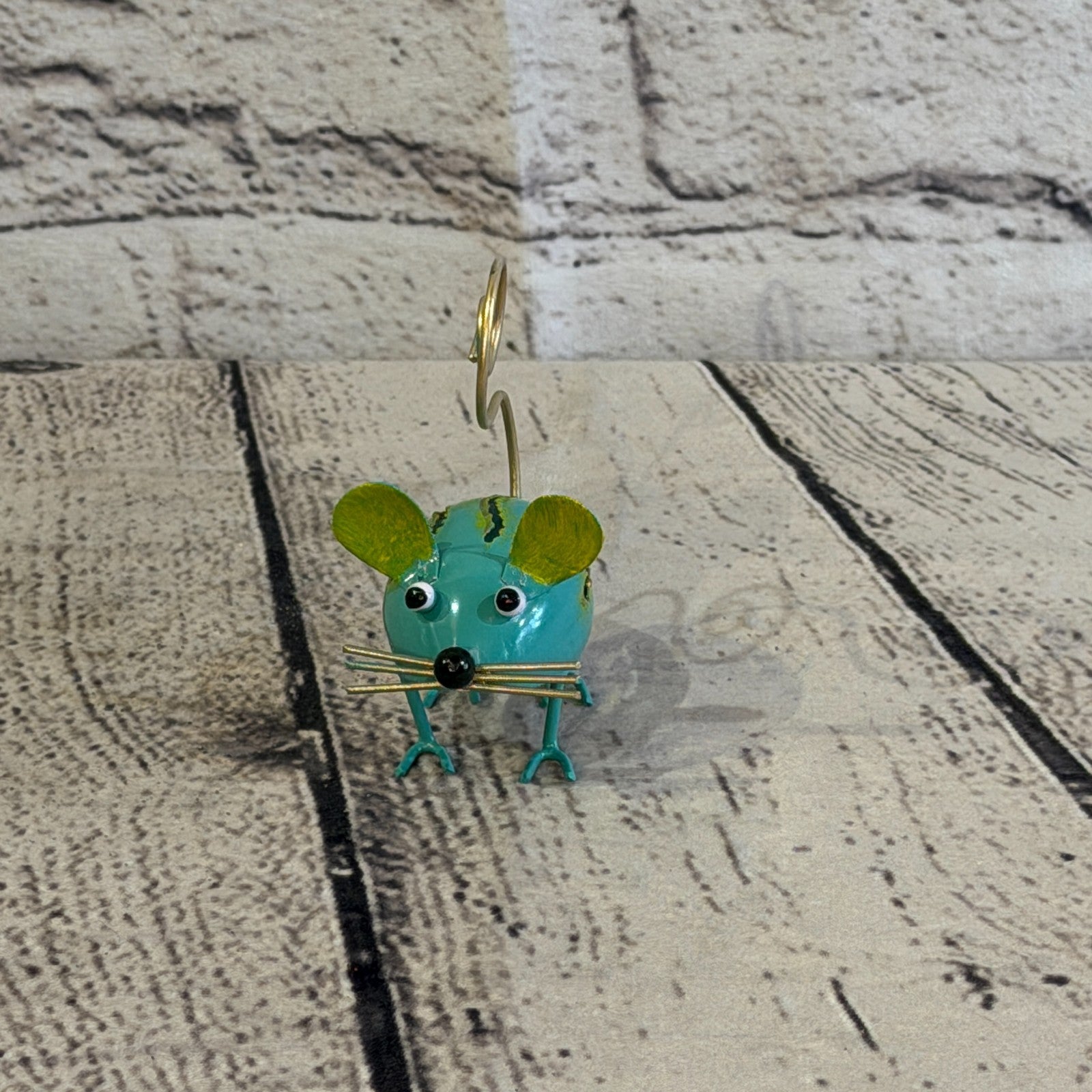 7cm x 7cm Colourful Blue Yellow Mouse Rat Metal Tin Standing Ornament Statue1