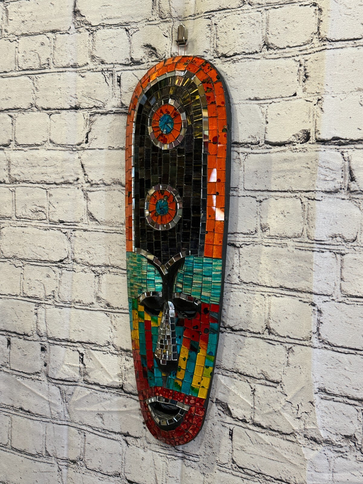 50cm Mosaic Mirror Mask Carved Painted Ethnic Tribal Wall Art Handmade Design 101