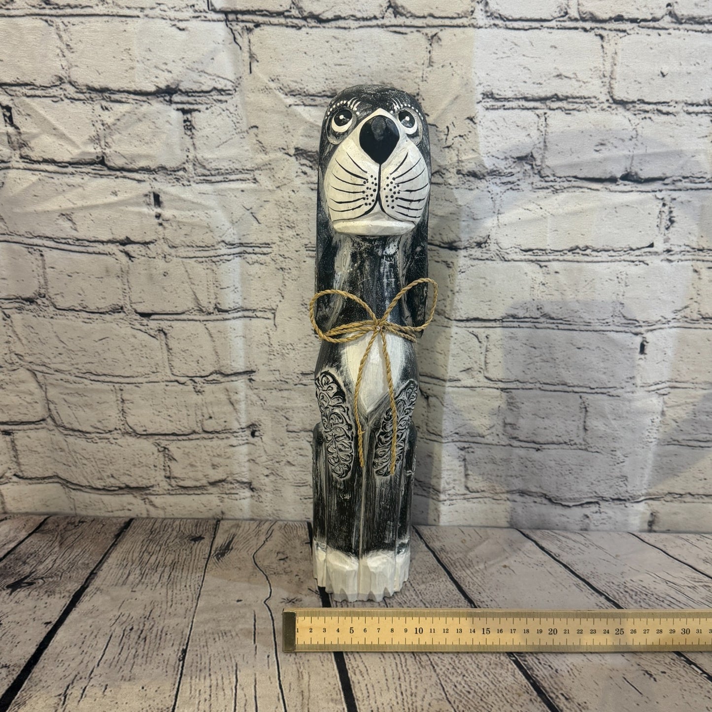 40cm Grey Wooden Shabby Dog Statue Ornament Fair Trade Handcarved6