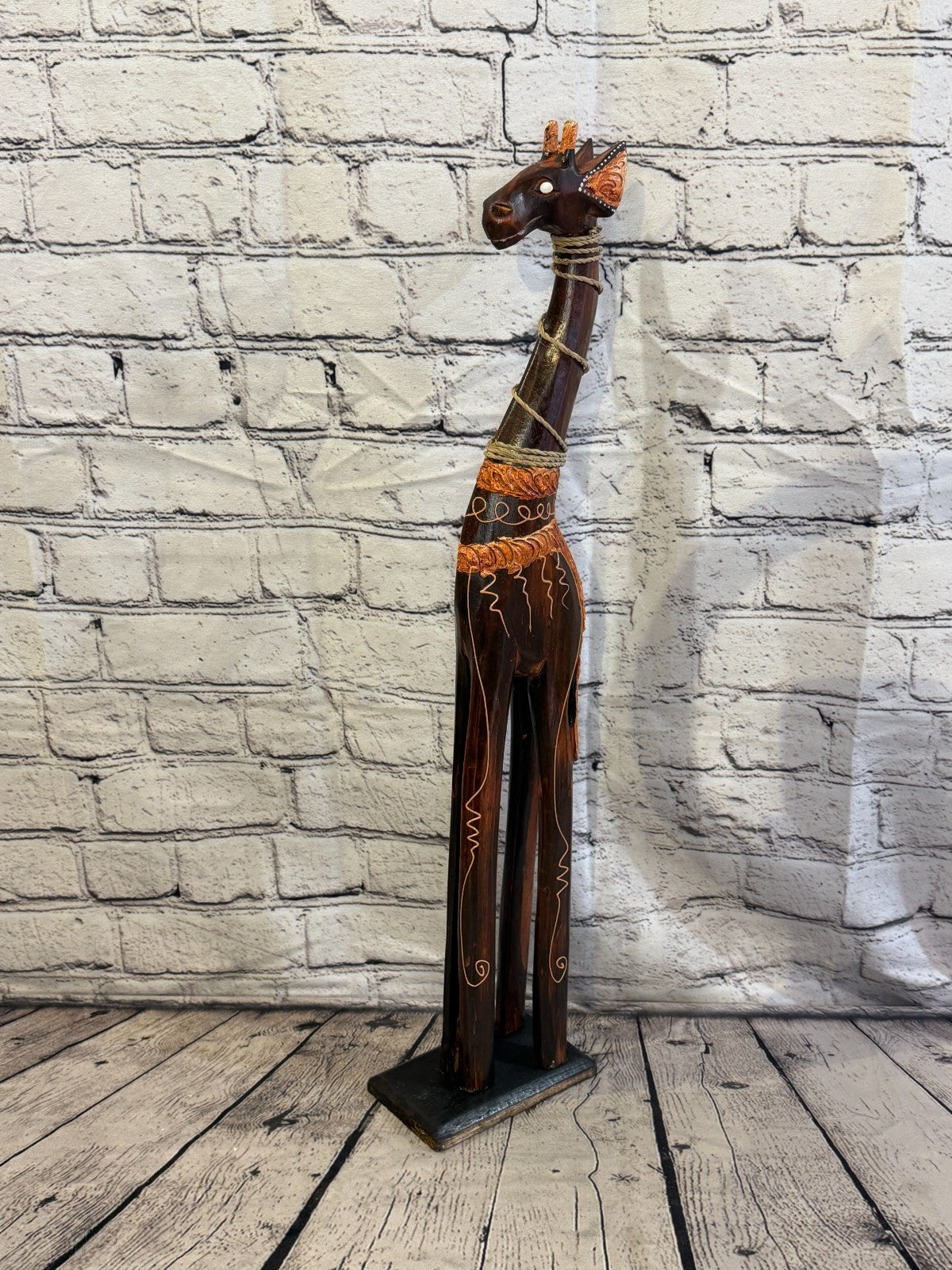 60cm Brown Wooden Giraffe Standing Single Carved Solid Wood Giraffe Handmade0
