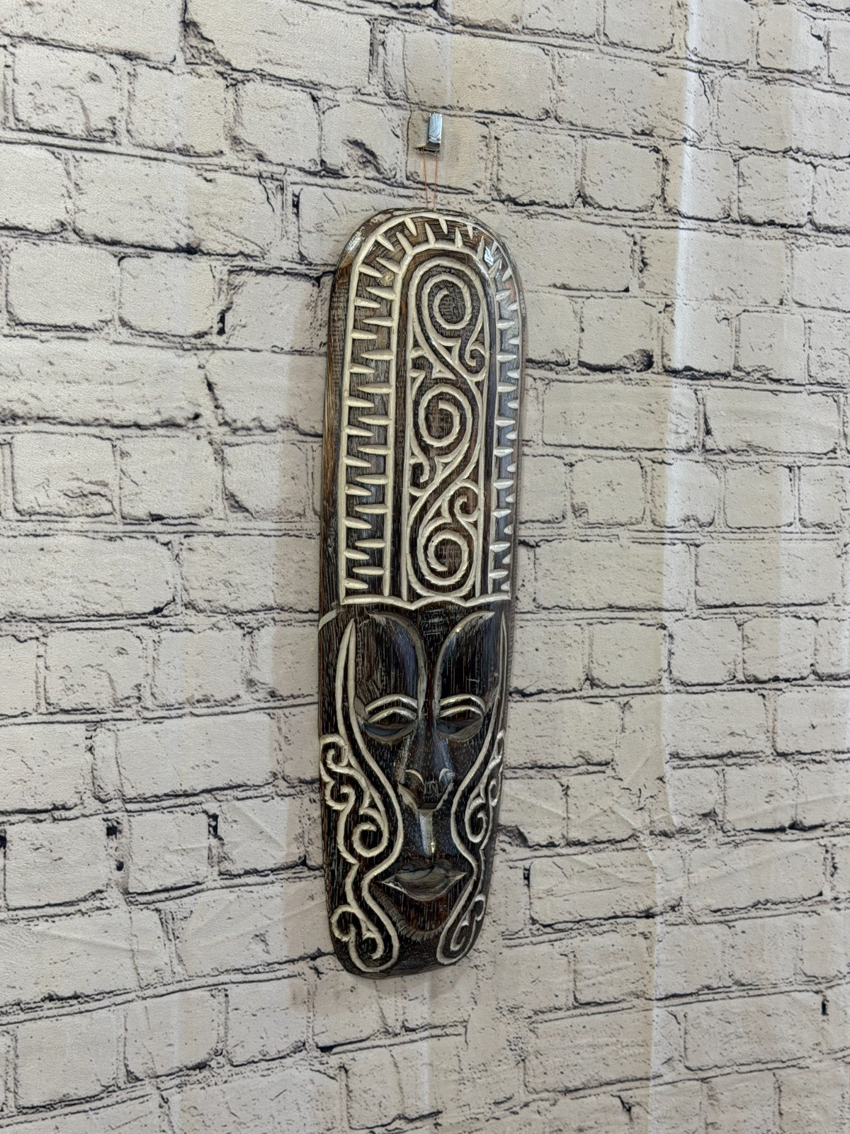 50cm Swirl Brown Thick Painted Mask Carved Wooden Ethnic Tribal Tiki Wall Art0