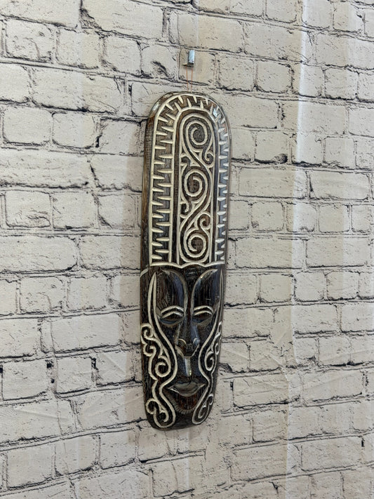 50cm Swirl Brown Thick Painted Mask Carved Wooden Ethnic Tribal Tiki Wall Art0