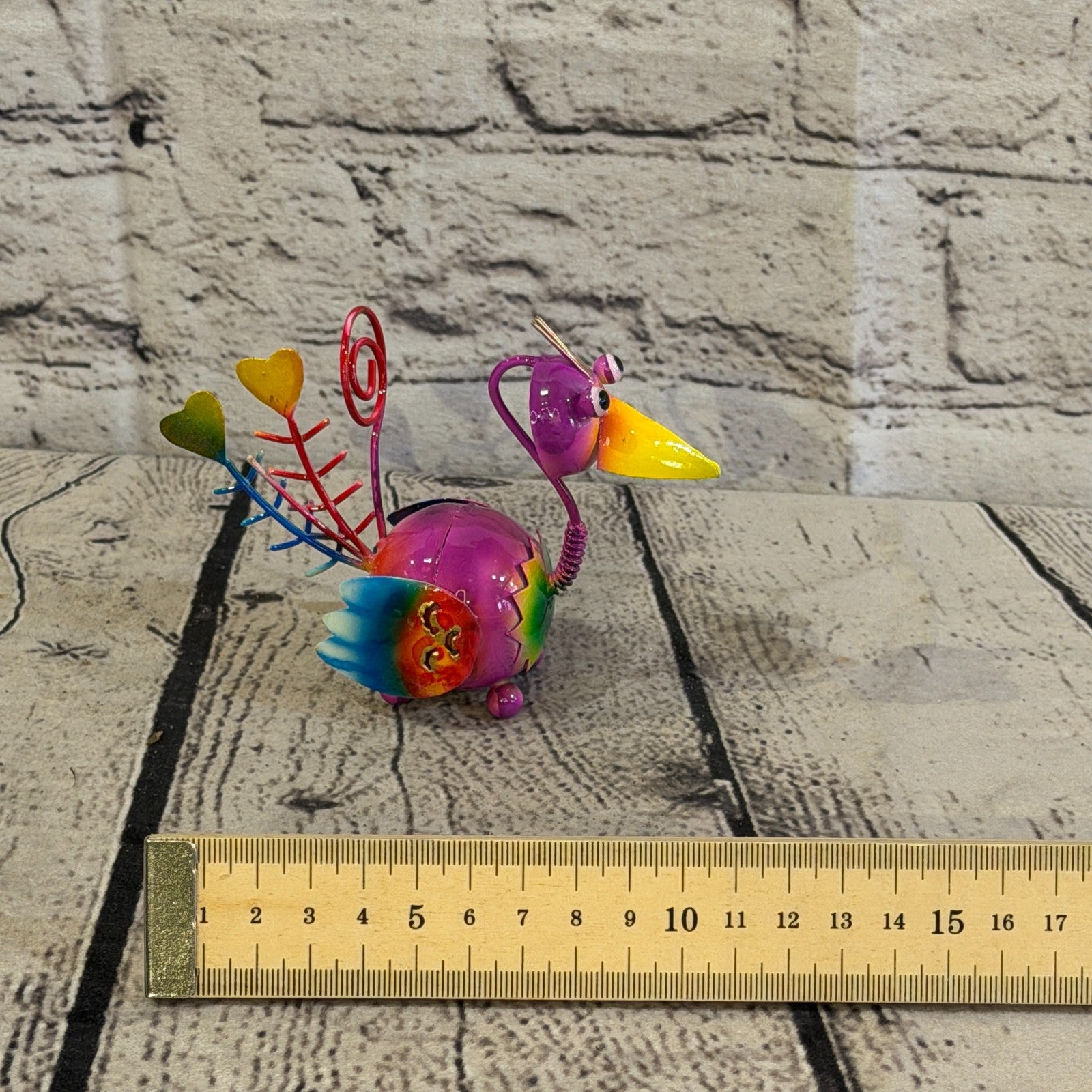 10cm x 10cm Small Colourful Bird Purple Metal Tin Standing Ornament Statue6