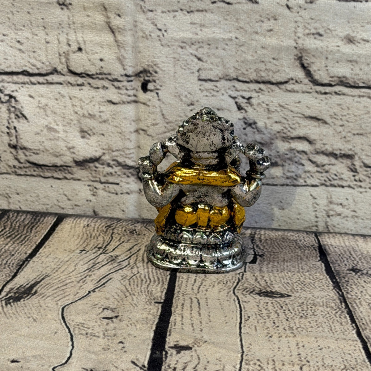 Gold & Silver 12cm Small Ganesh Ganesa Sitting On Lotus Statue Resin Hindu4
