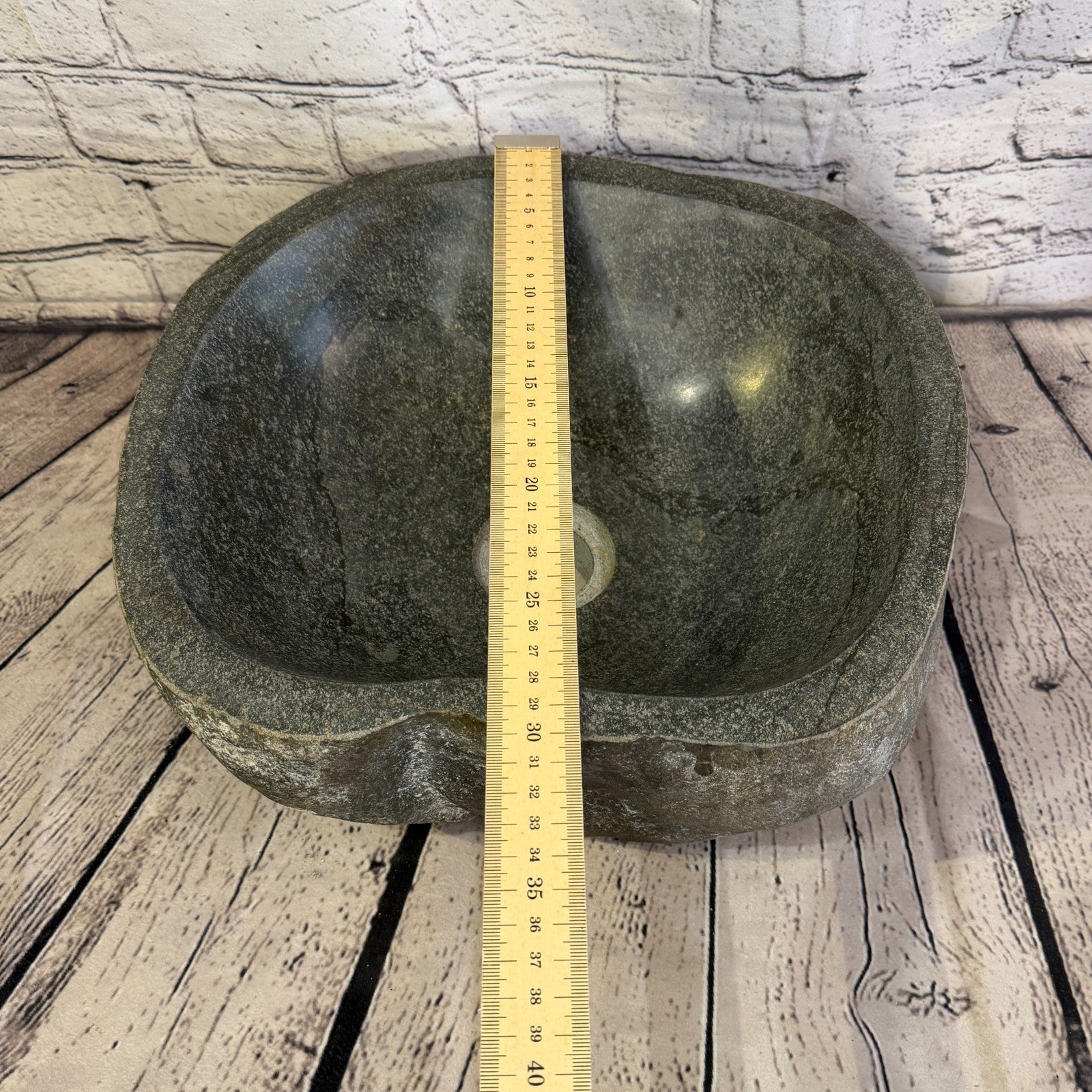 32cm x 30cm Wash Basin Bathroom Counter Top Washing River Stone Bowl Sink No 358