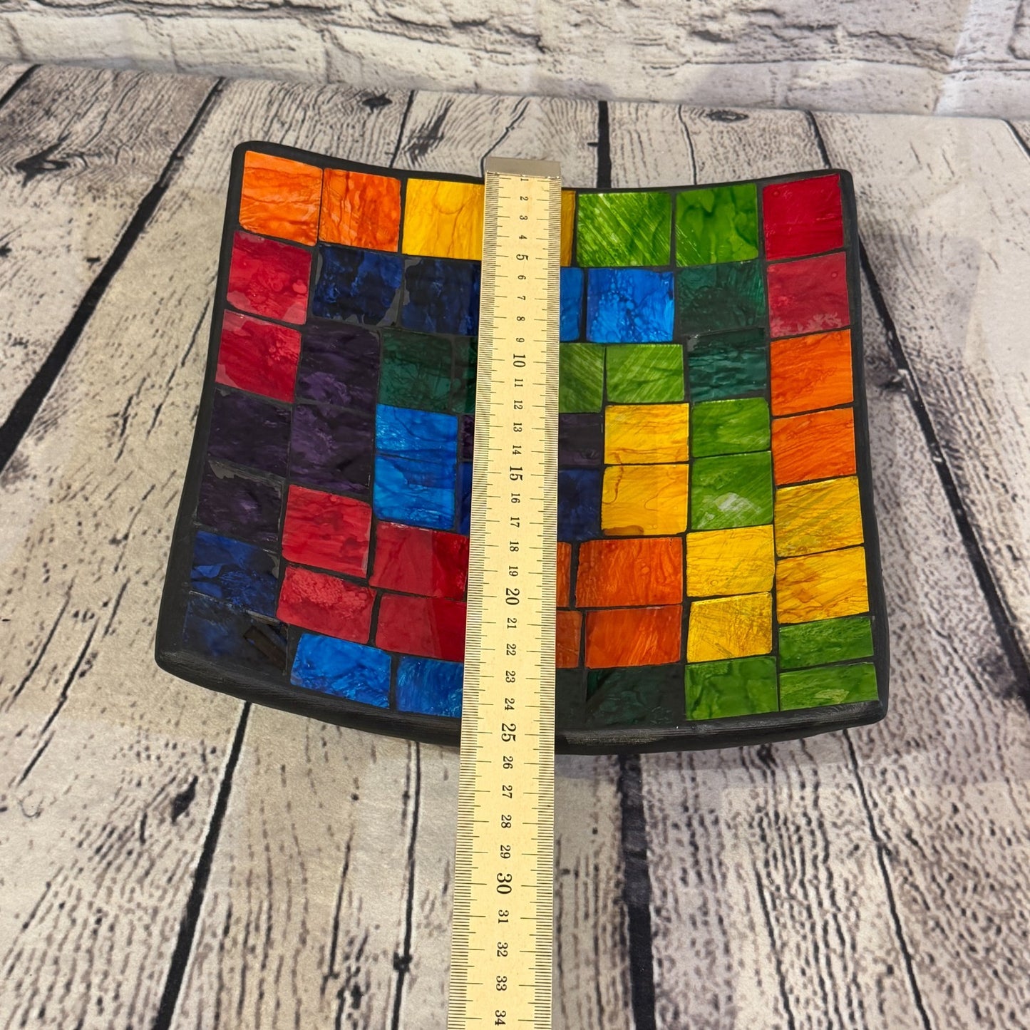 25cm Rainbow Block Square Mosaic Handmade Ceramic Glass Tile Bowl Fruit2