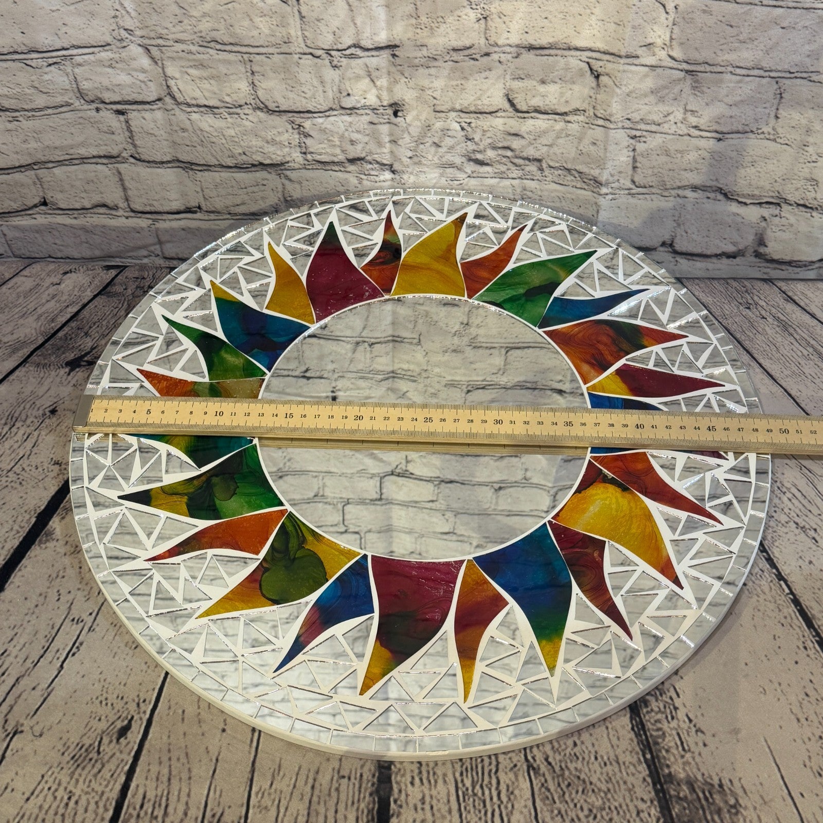 Rainbow White Sun Flame Mosaic Tile Wall Mirror 50cm x 50cm 20 Inches Handmade4