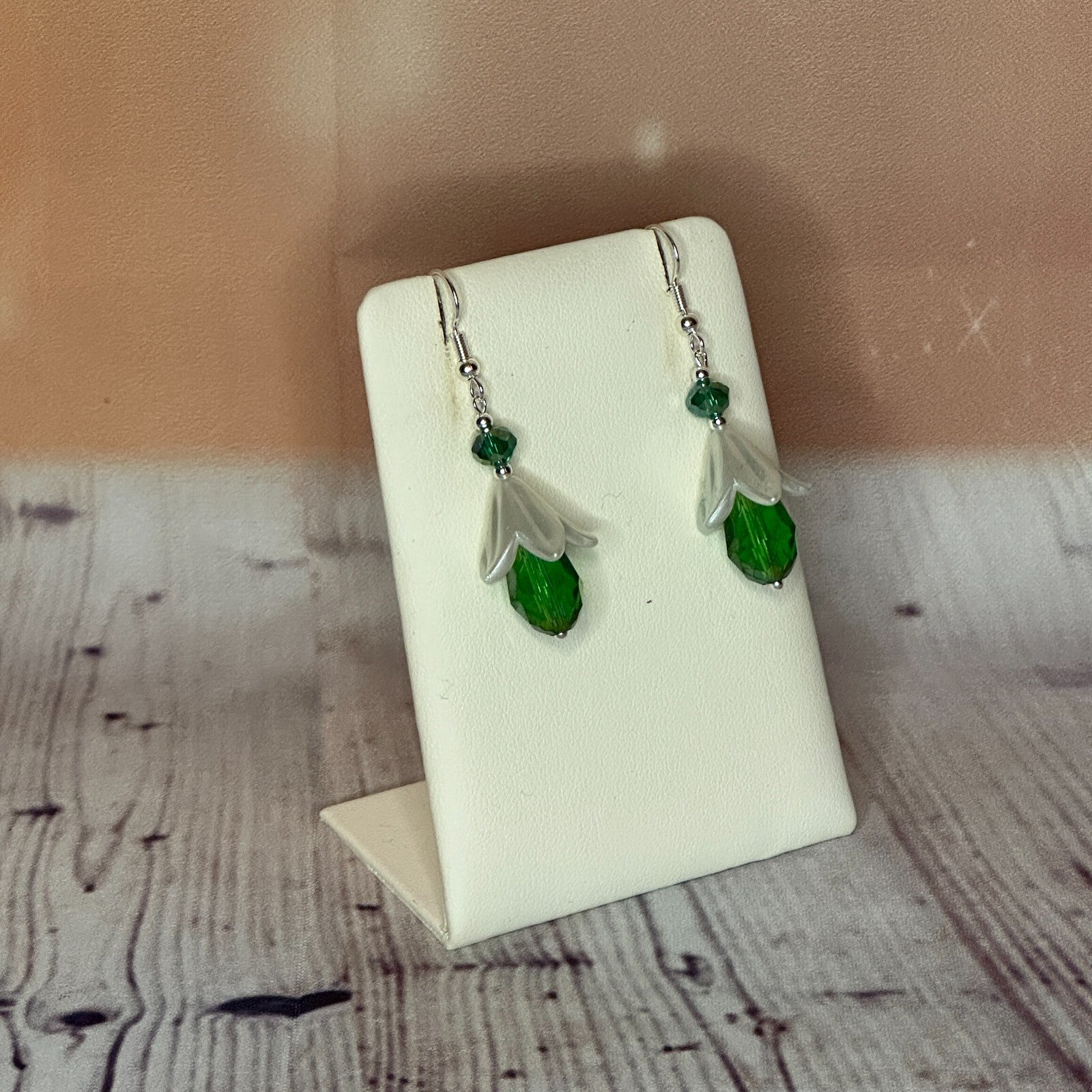 Green Drop Crystal Lily Flower With Dangle Drop Earrings Handmade UK Jewellery2