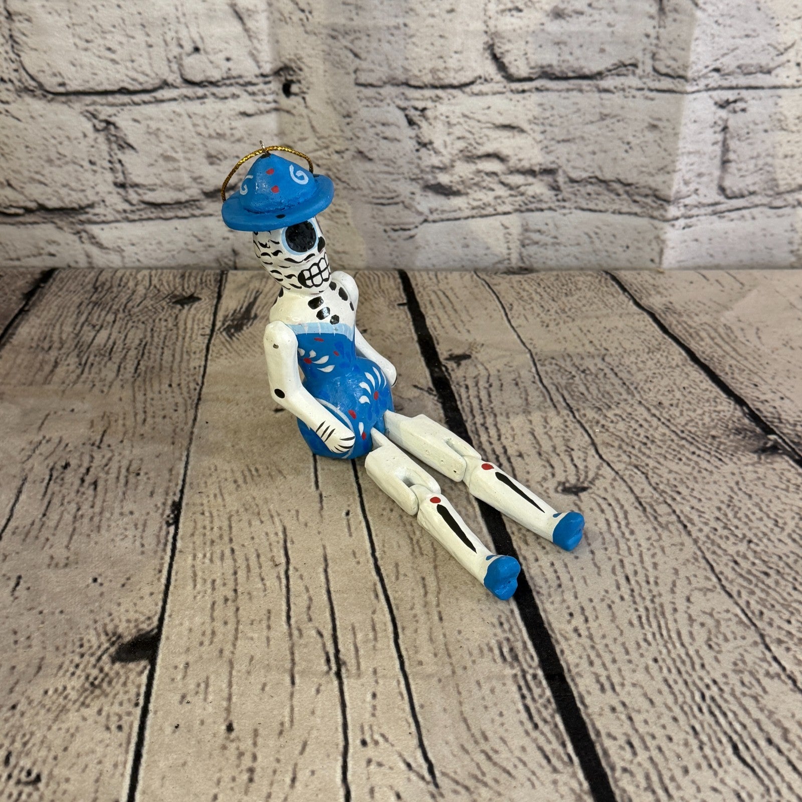10cm Blue Day Of The Dead Lady Sitting Animal, Wooden Shelf Ornament Fairtrade2