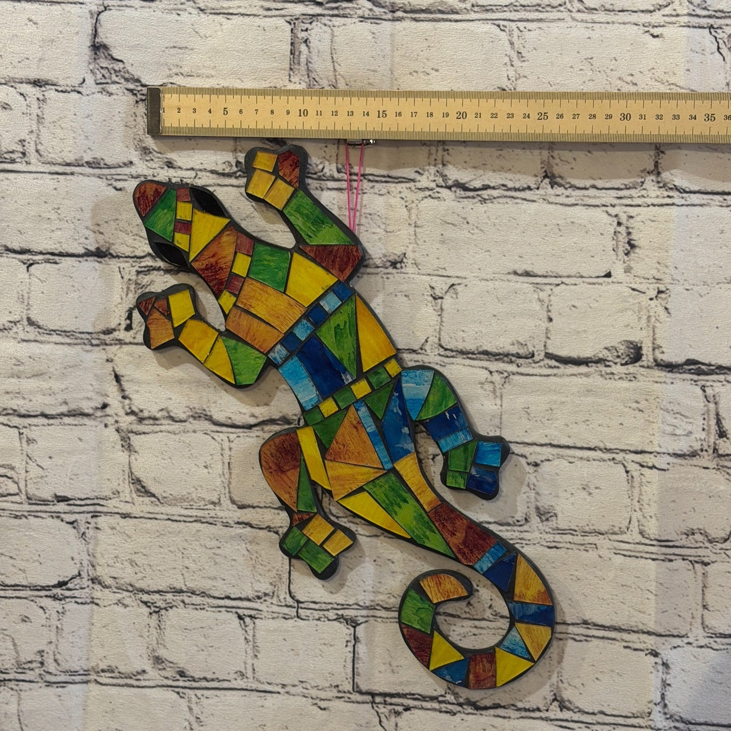 Rainbow Gecko Lizard Mosaic Tile Wall Hanging Mirror 40cm x 15cm Handmade New2