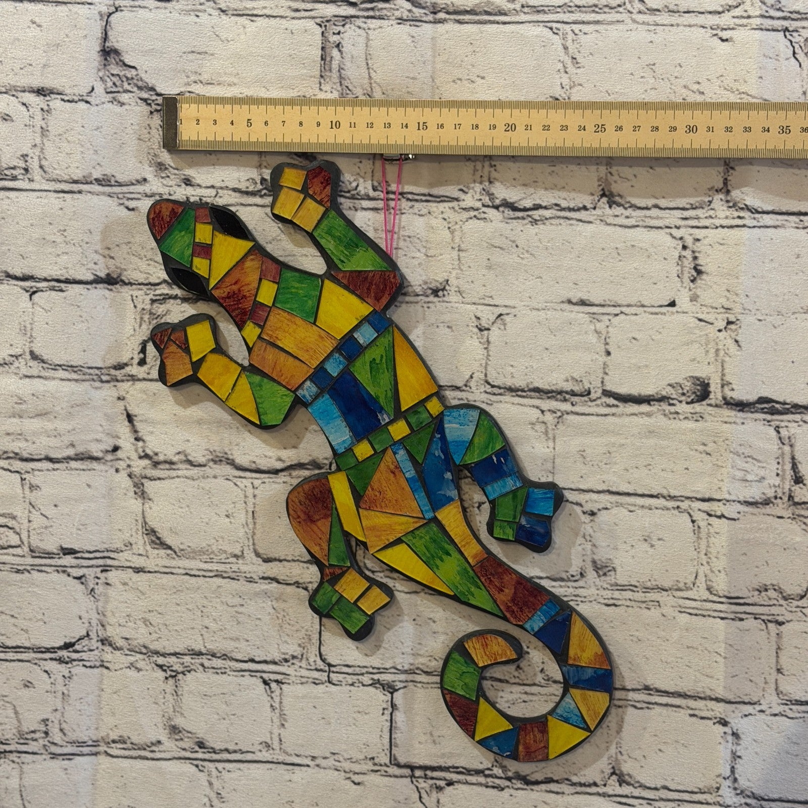 Rainbow Gecko Lizard Mosaic Tile Wall Hanging Mirror 40cm x 15cm Handmade New2