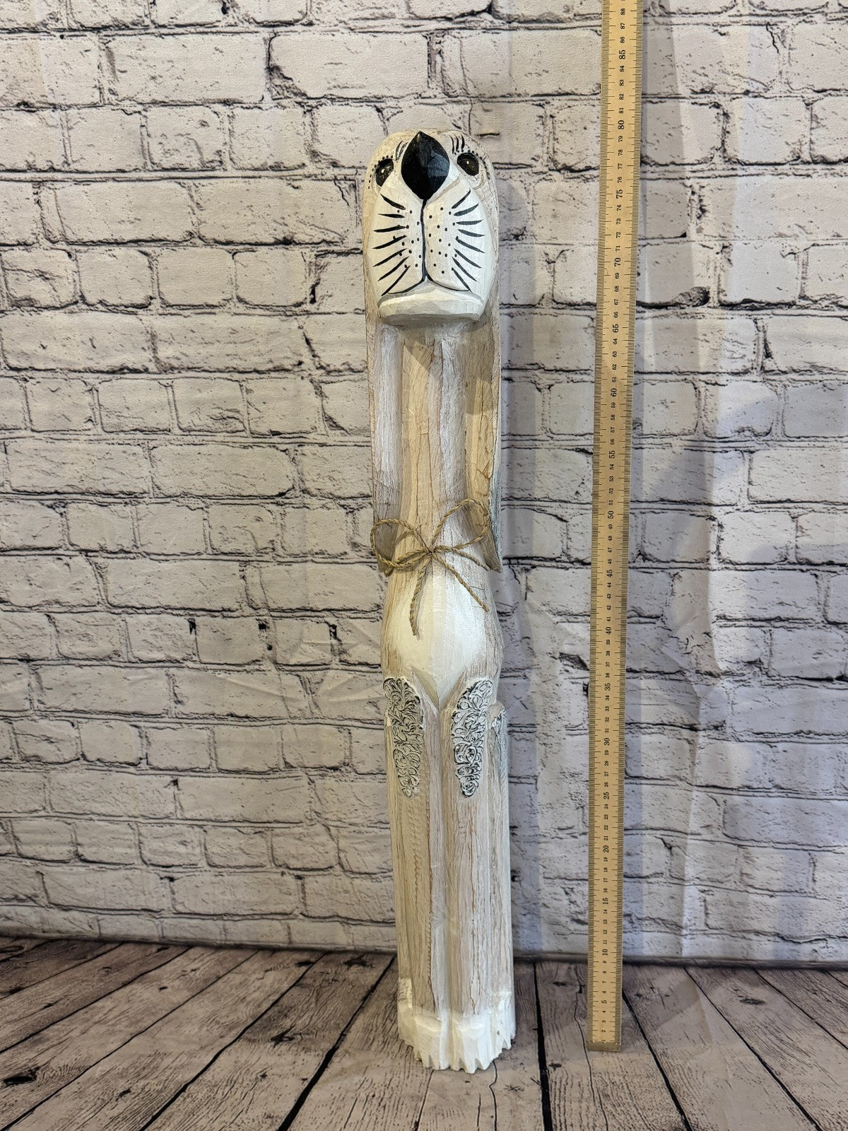 80cm White Wooden Shabby Dog Statue Ornament Fair Trade Handcarved5
