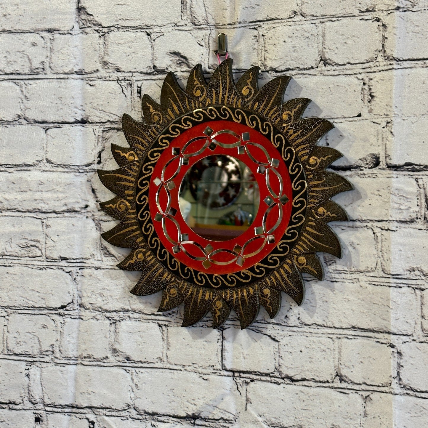 Gold Rope Sun Mosaic Tile Wall Mirror 30cm x 30cm 12 Inches Handmade Fairtrade1