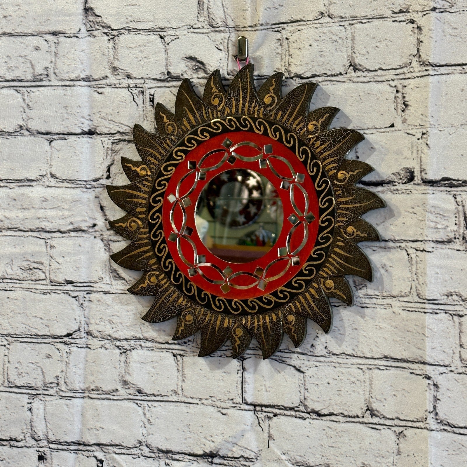 Gold Rope Sun Mosaic Tile Wall Mirror 30cm x 30cm 12 Inches Handmade Fairtrade1