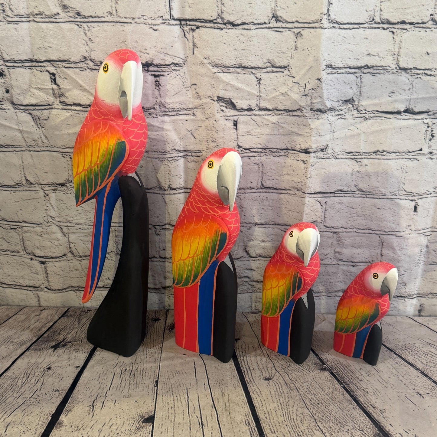 15cm Bright Red Parrot Bird Ornament Statue Fair Trade Hand Made Carved Wood8