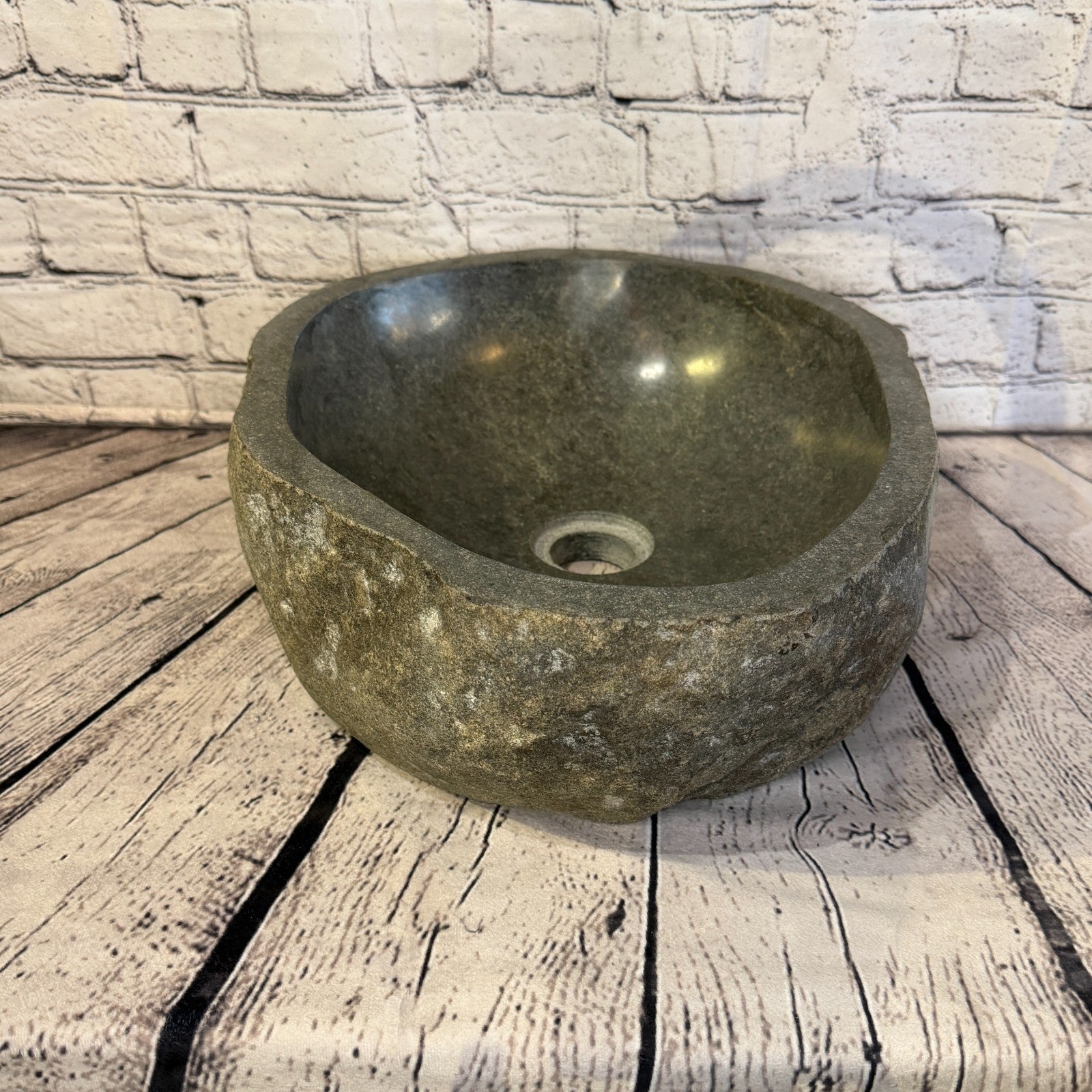 40cm x 32cm Wash Basin Bathroom Counter Top Washing River Stone Bowl Sink No 161