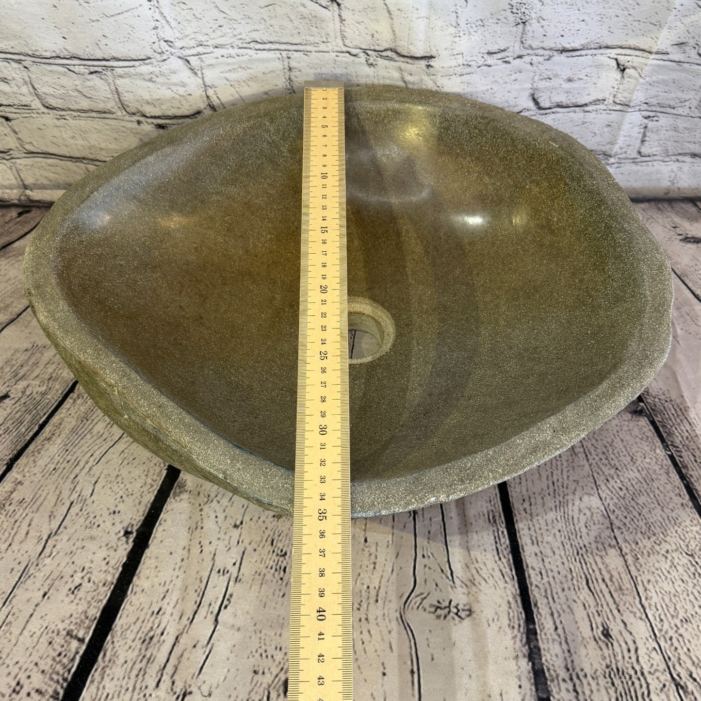 43cm x 35cm Wash Basin Bathroom Counter Top Washing River Stone Bowl Sink No 368