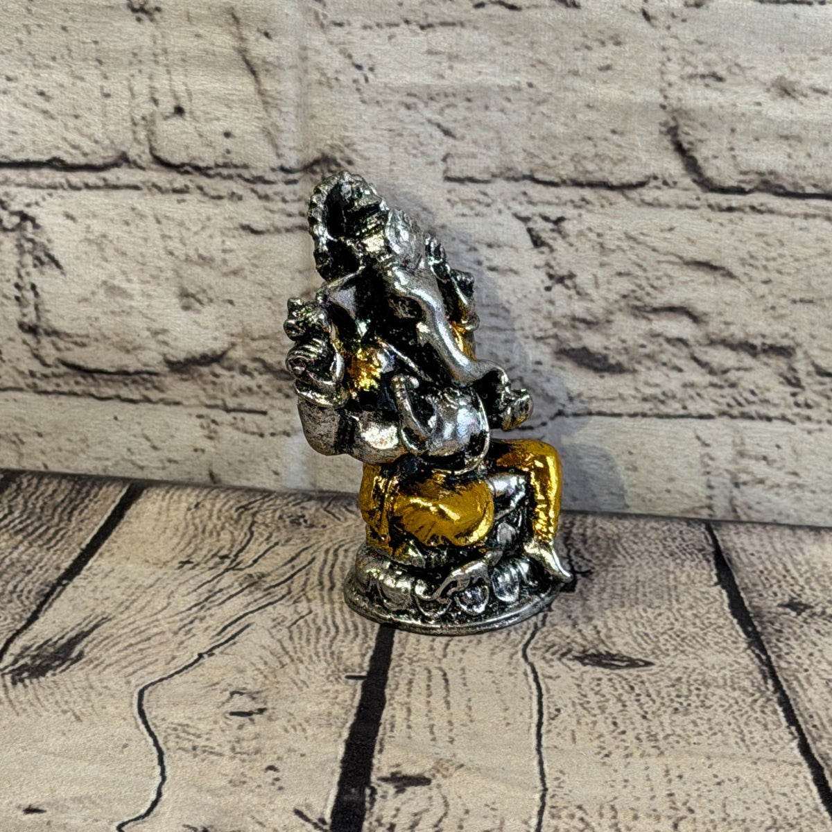 Gold & Silver 12cm Small Ganesh Ganesa Sitting On Lotus Statue Resin Hindu2
