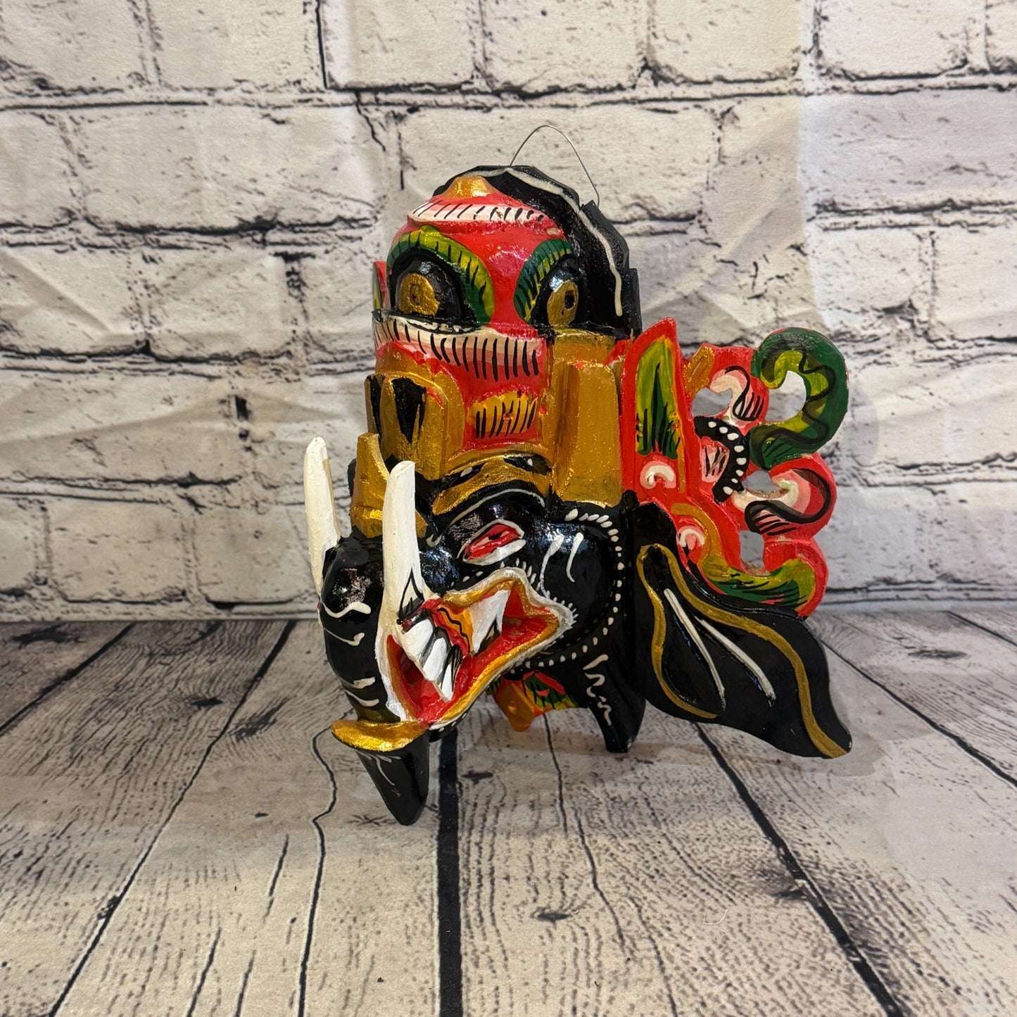 25cm Ganash Ganesha Black Elephant Hindu Deity Wooden Hand Carved Mask Painted3