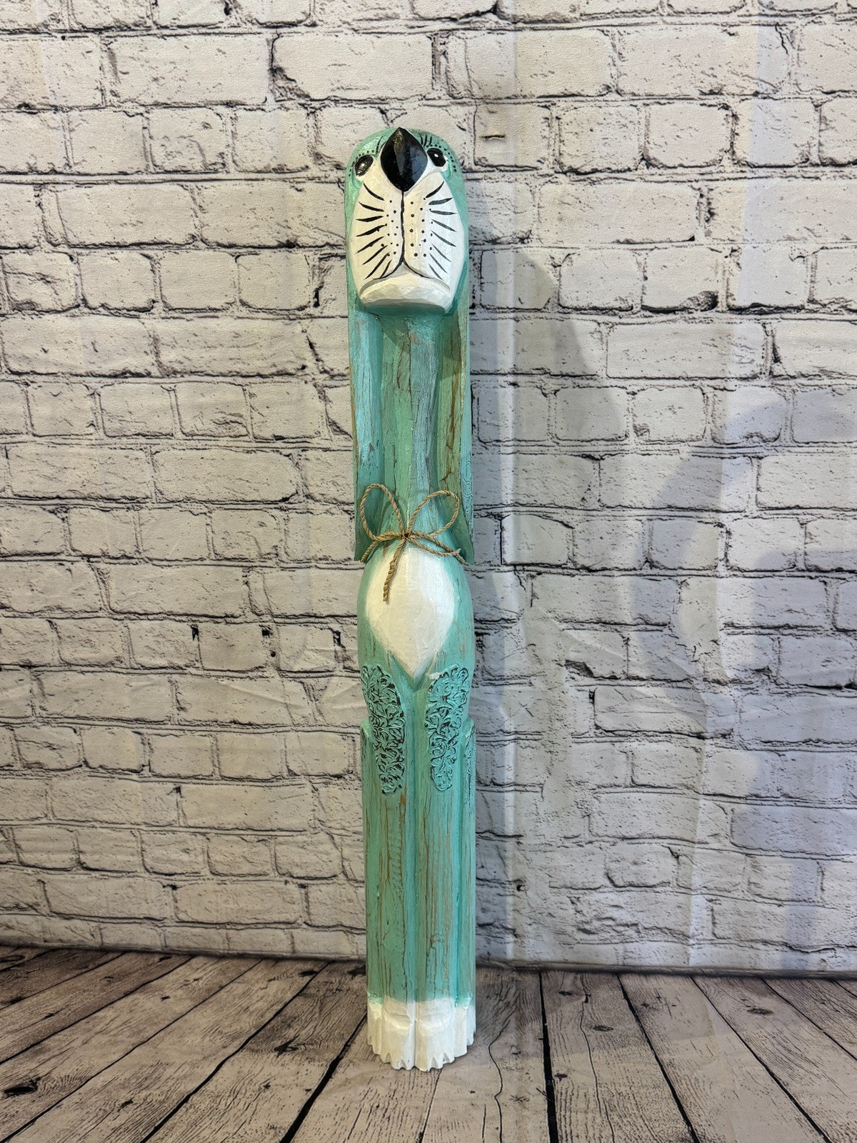 80cm Green Teal Wooden Shabby Dog Statue Ornament Fair Trade Handcarved1