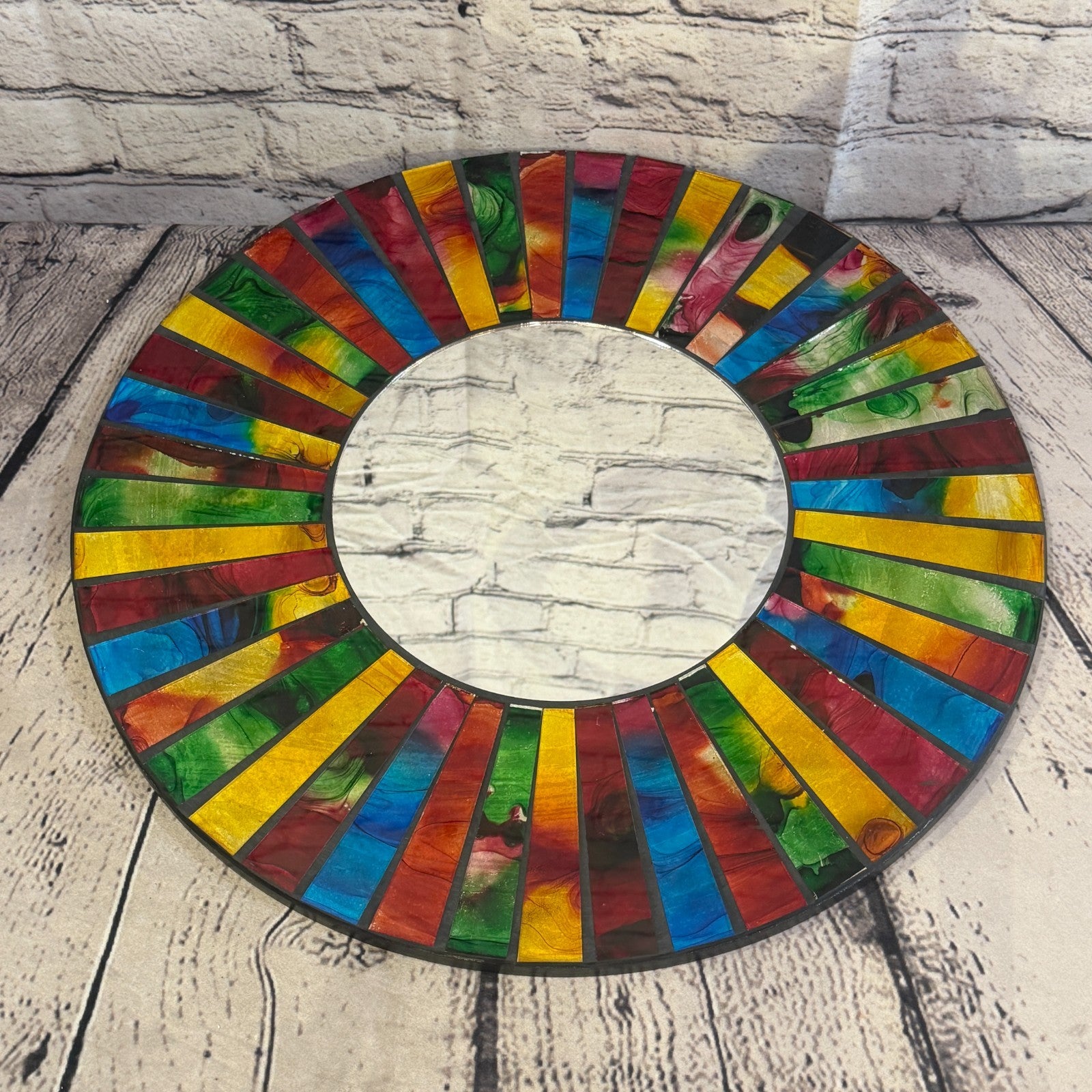 Rainbow Line Black Mosaic Tile Wall Mirror 40cm x 40cm 16 Inches Handmade2