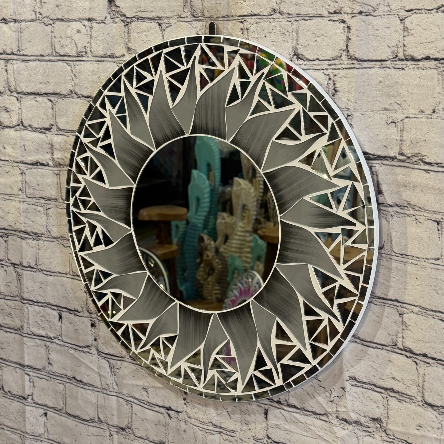 Grey Sun Flame Mosaic Tile Wall Mirror 50cm x 50cm 20 Inches Handmade1
