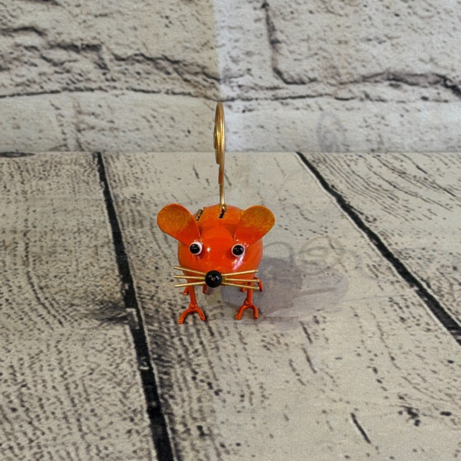 7cm x 7cm Colourful Orange Mouse Rat Metal Tin Standing Ornament Statue1