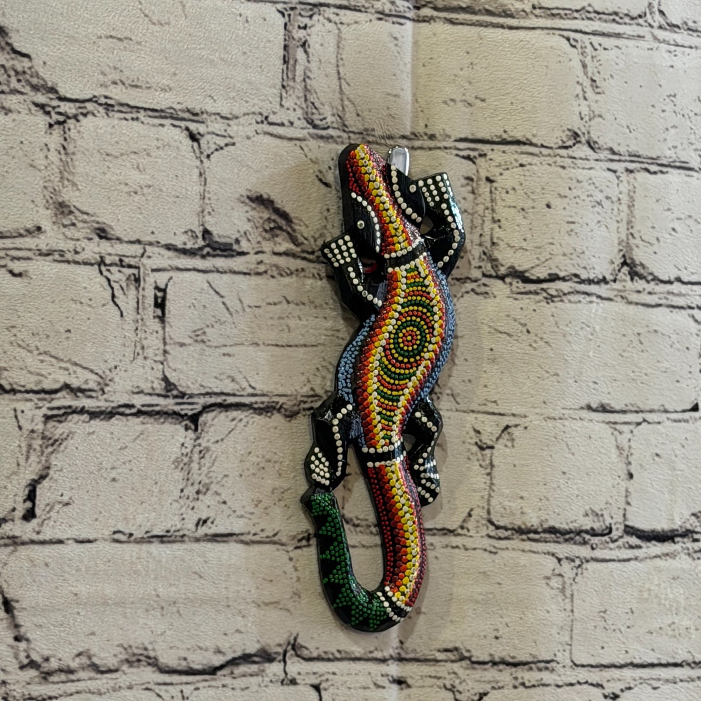 20cm Gecko Carved Wooden Dot Painted Ethnic Tribal Tiki Wall Art No 1 New0